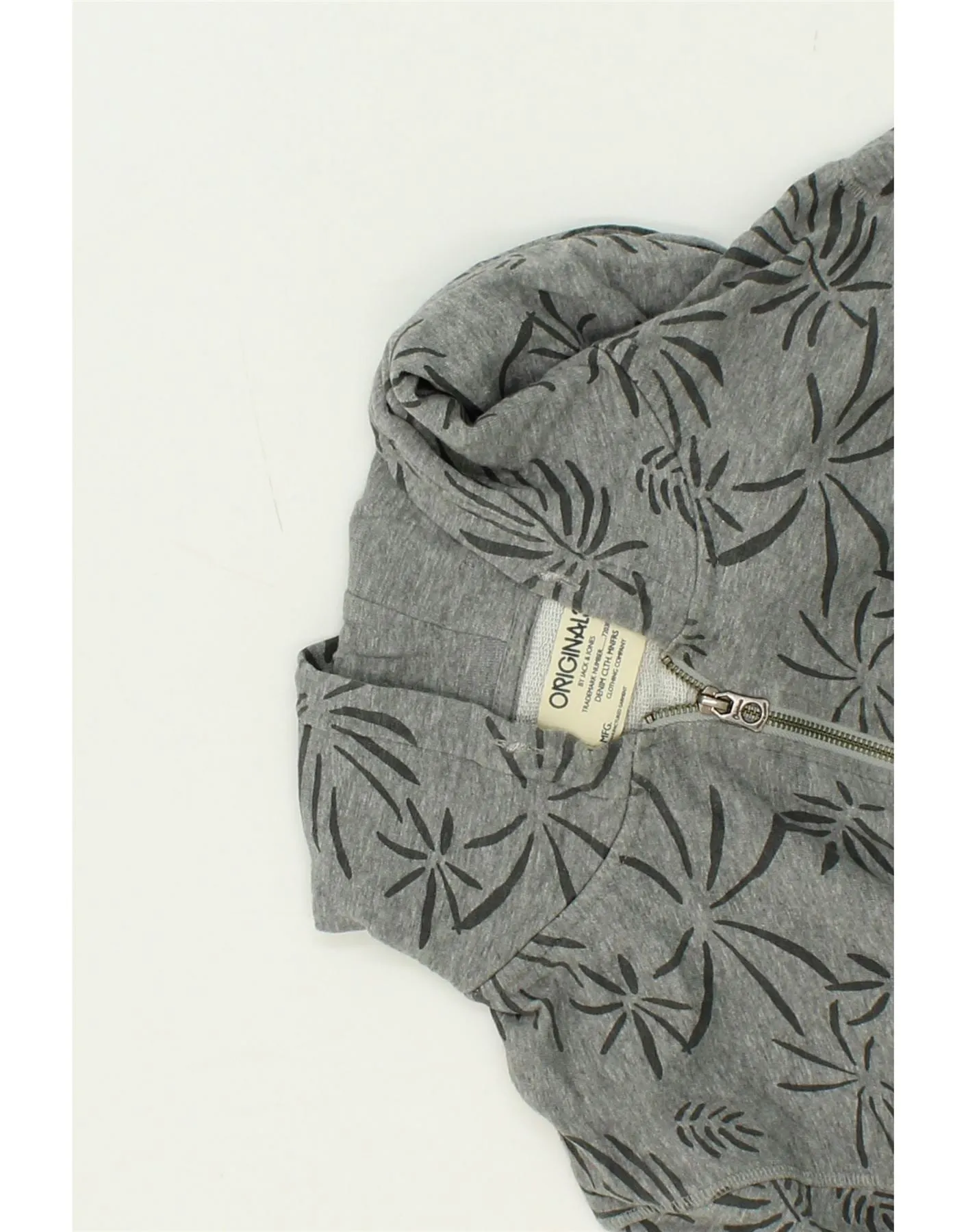 JACK & JONES Mens Abstract Pattern Zip Hoodie Sweater XL Grey Cotton
