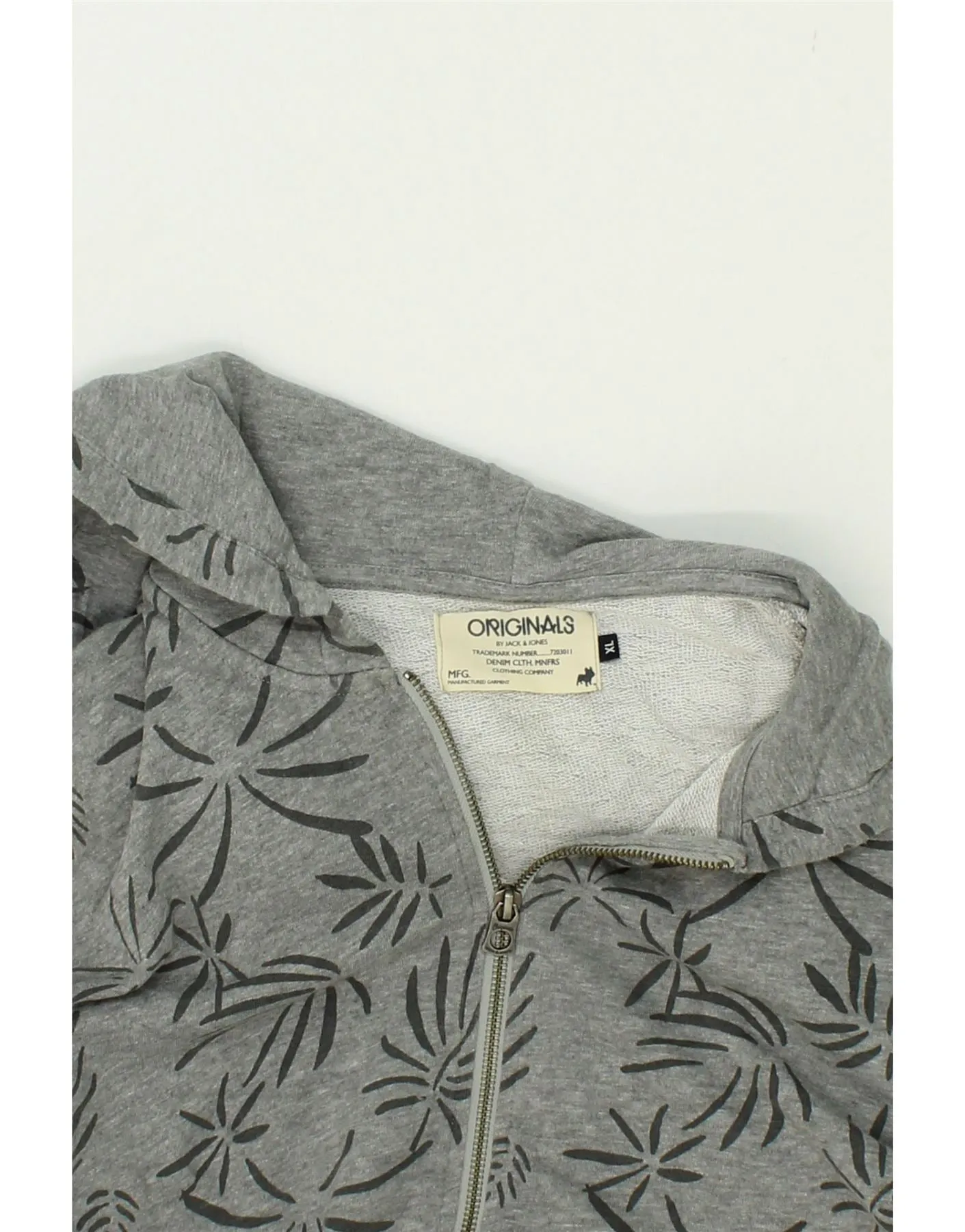 JACK & JONES Mens Abstract Pattern Zip Hoodie Sweater XL Grey Cotton