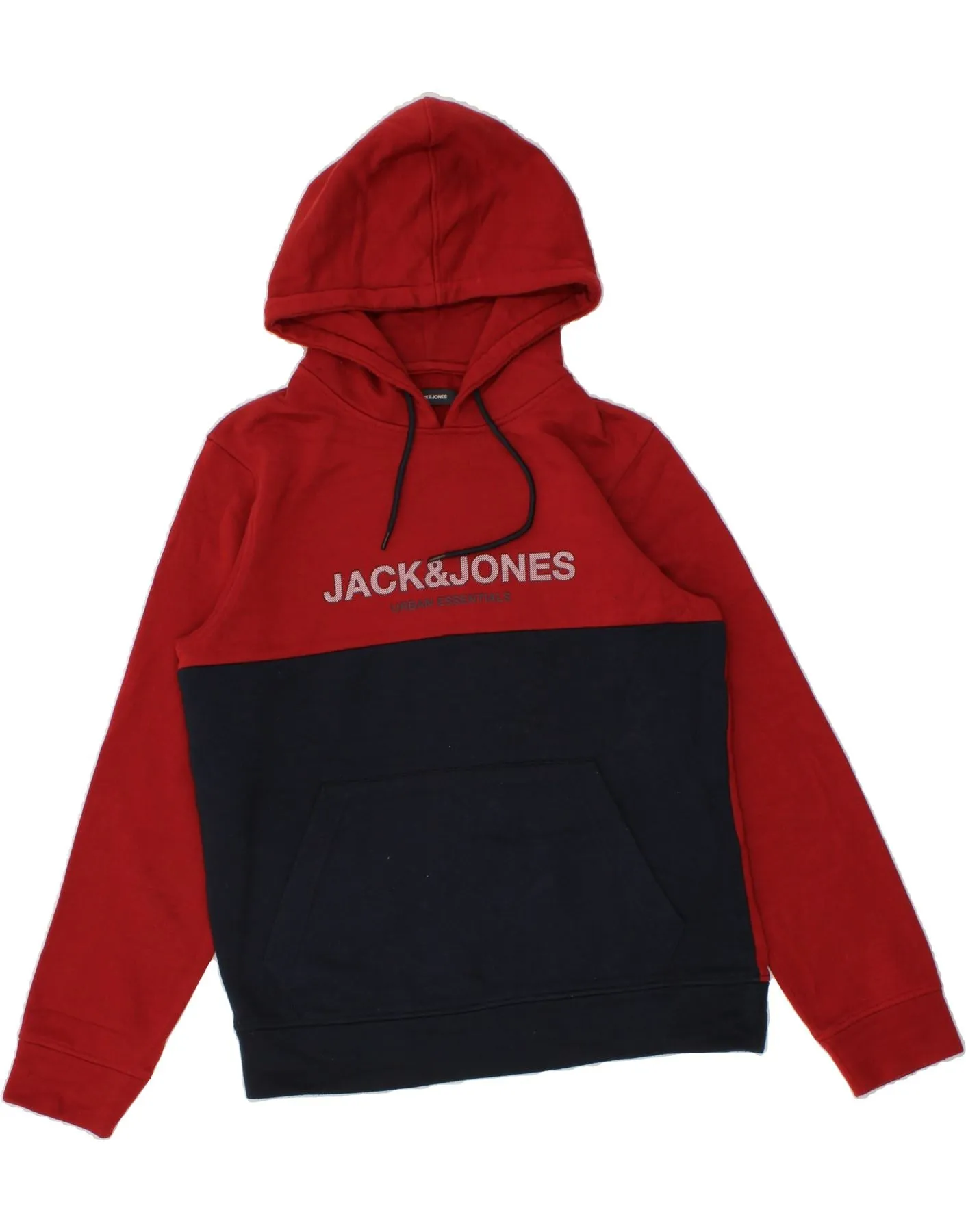 JACK & JONES Mens Graphic Hoodie Jumper Medium Red Colourblock Polyester