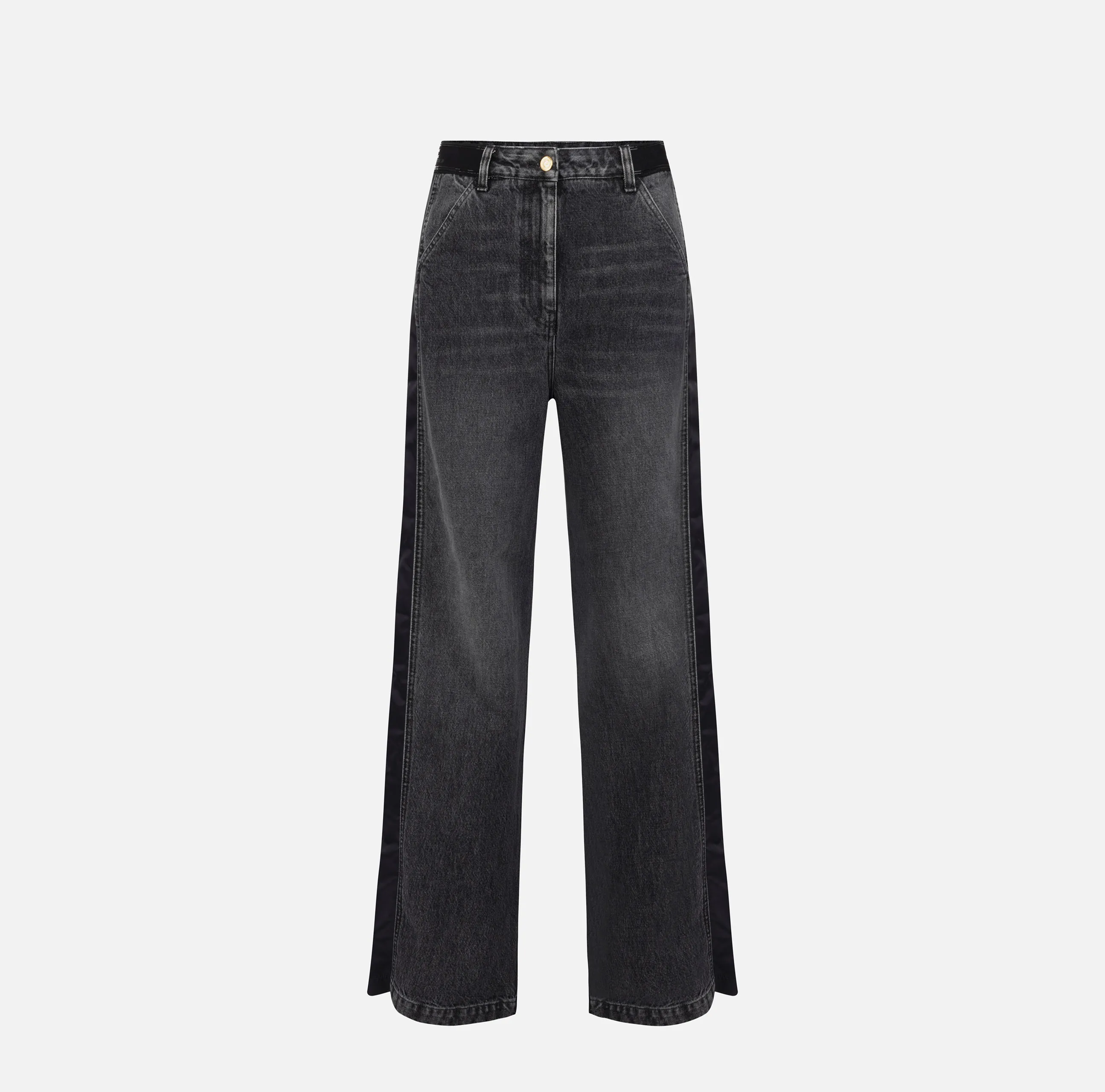 Jeans a gamba larga in cotone con inserti in nylon