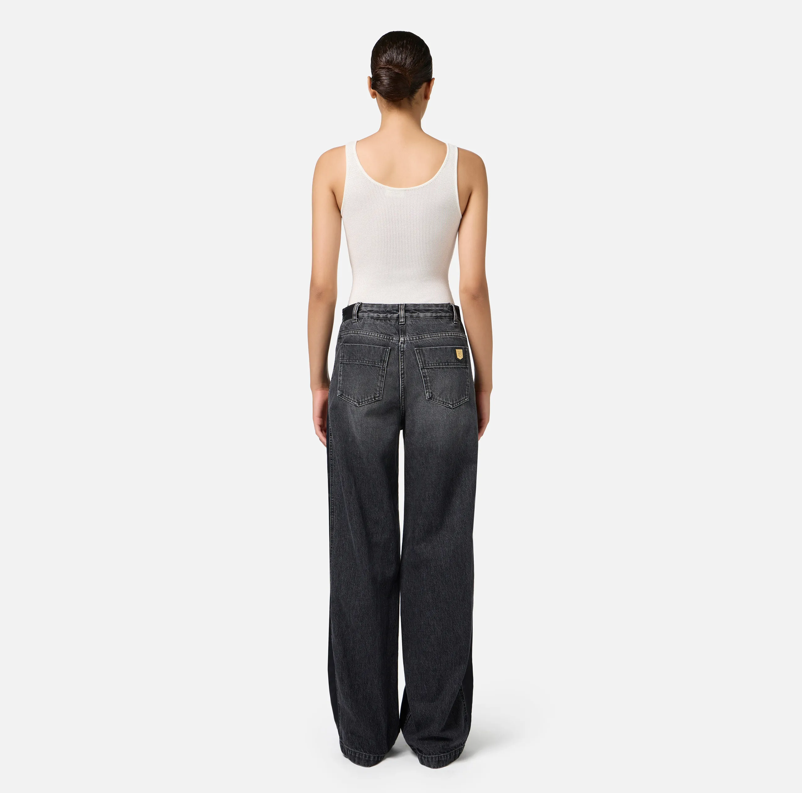Jeans a gamba larga in cotone con inserti in nylon