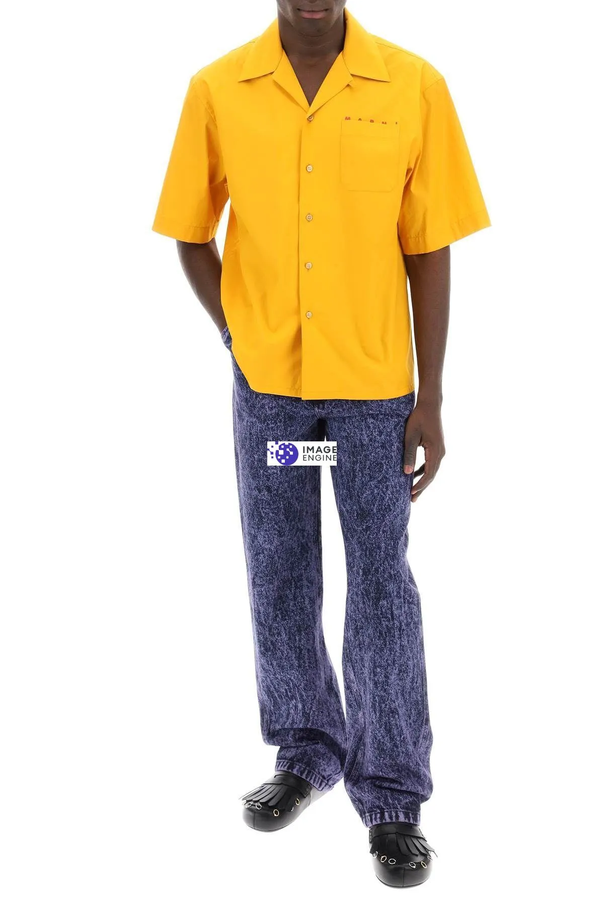 Jeans loose in denim marmorizzato