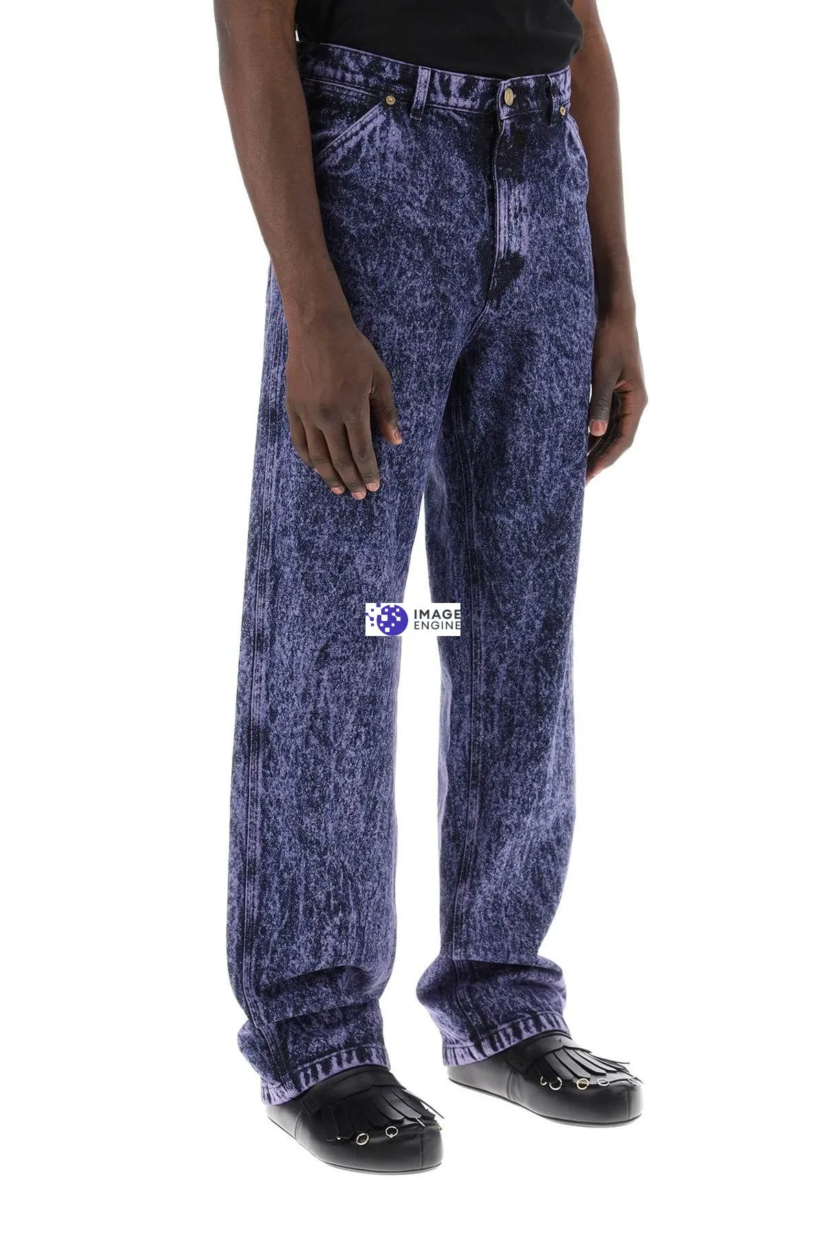 Jeans loose in denim marmorizzato