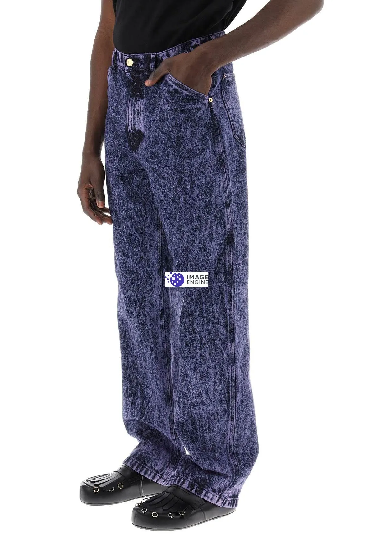 Jeans loose in denim marmorizzato
