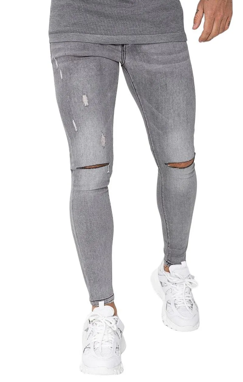 Jeans Super Skinny con Taglio al Ginocchio - Grigio Vintage