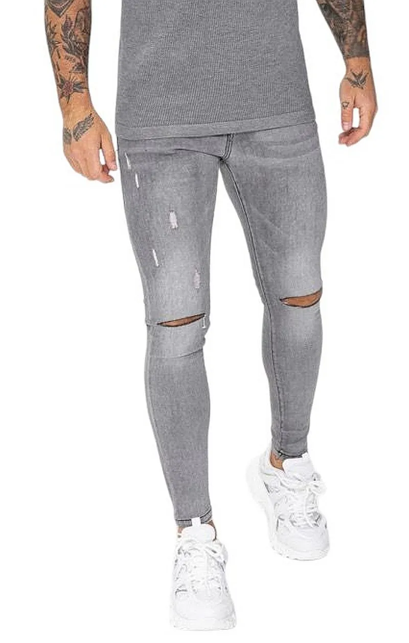 Jeans Super Skinny con Taglio al Ginocchio - Grigio Vintage
