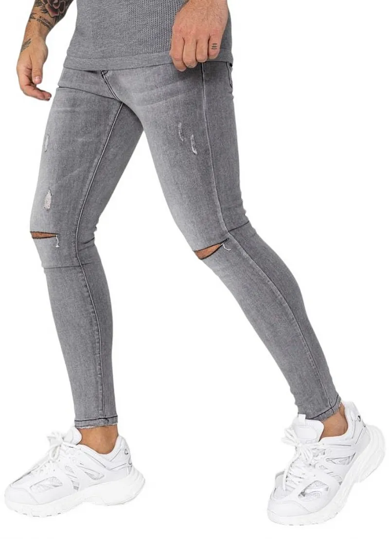 Jeans Super Skinny con Taglio al Ginocchio - Grigio Vintage