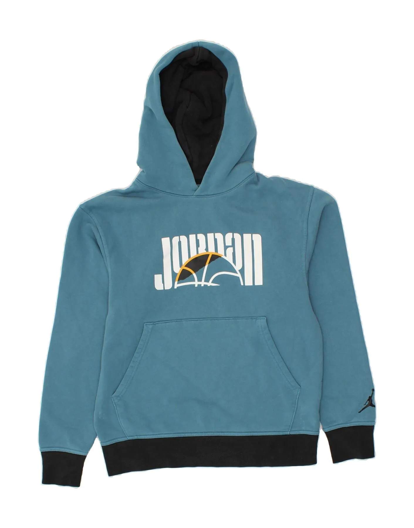 JORDAN Mens Graphic Hoodie Jumper Small Blue Cotton