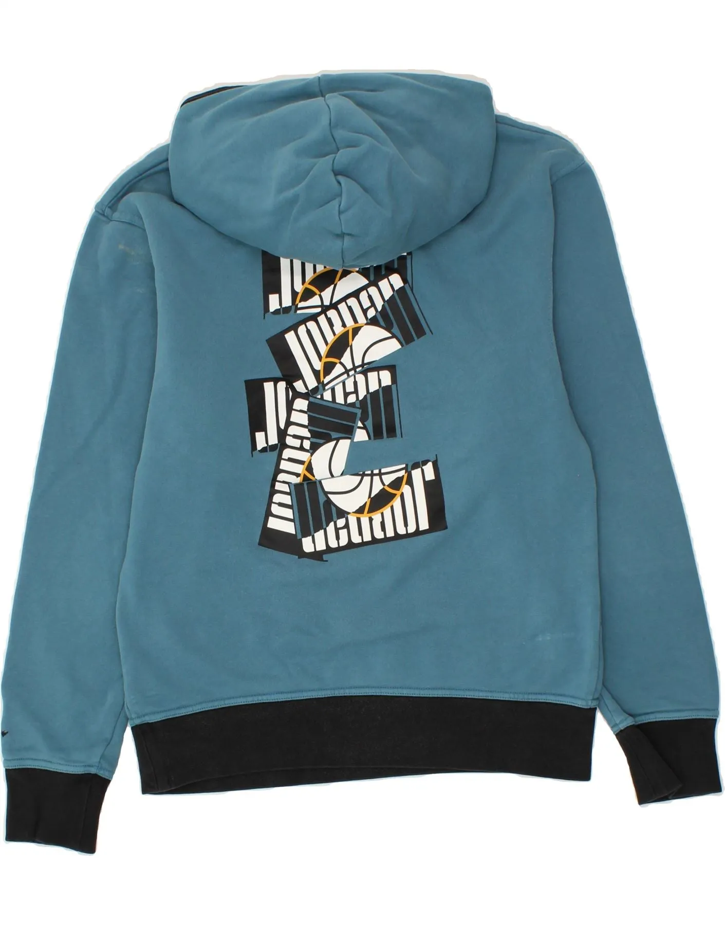 JORDAN Mens Graphic Hoodie Jumper Small Blue Cotton
