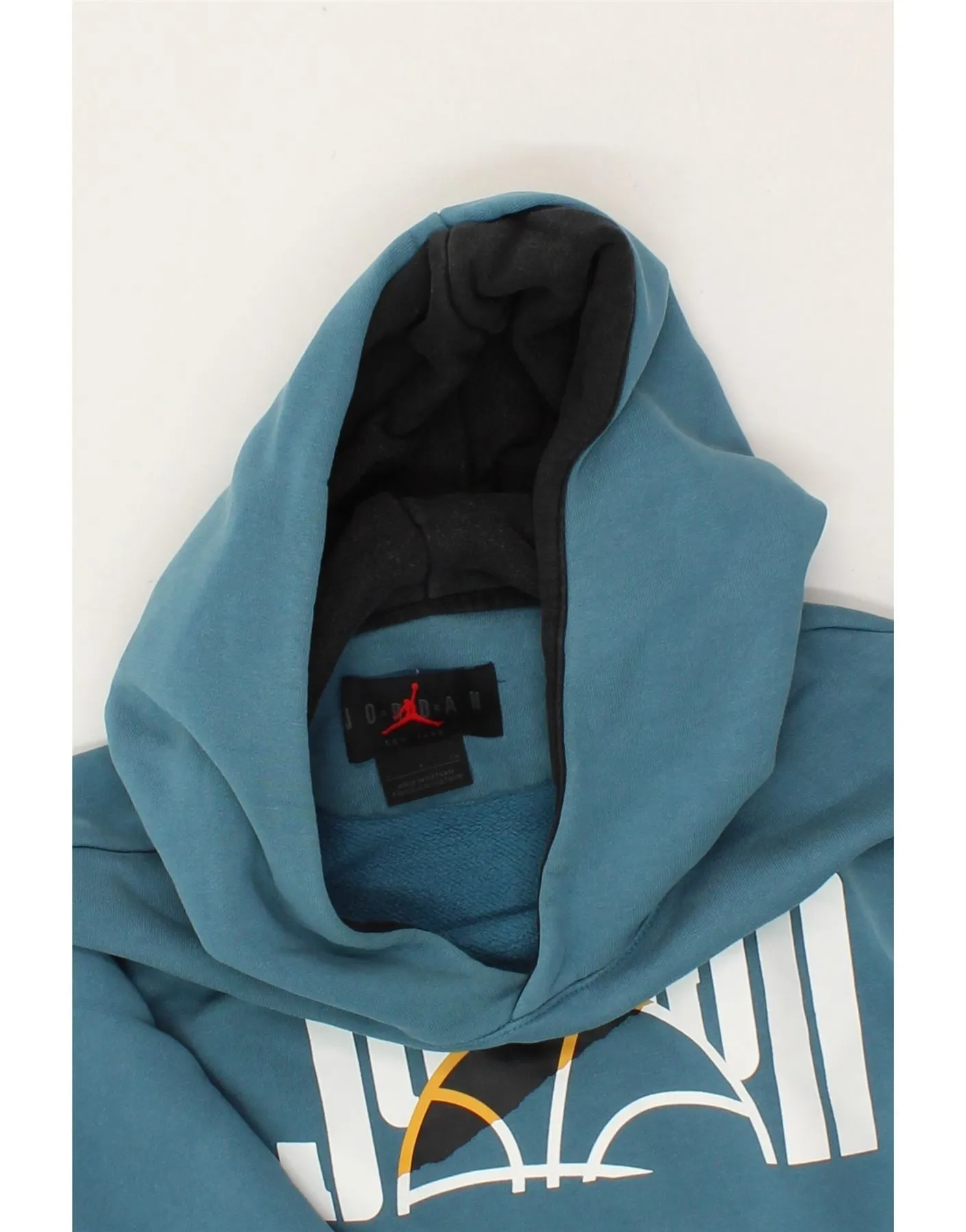 JORDAN Mens Graphic Hoodie Jumper Small Blue Cotton