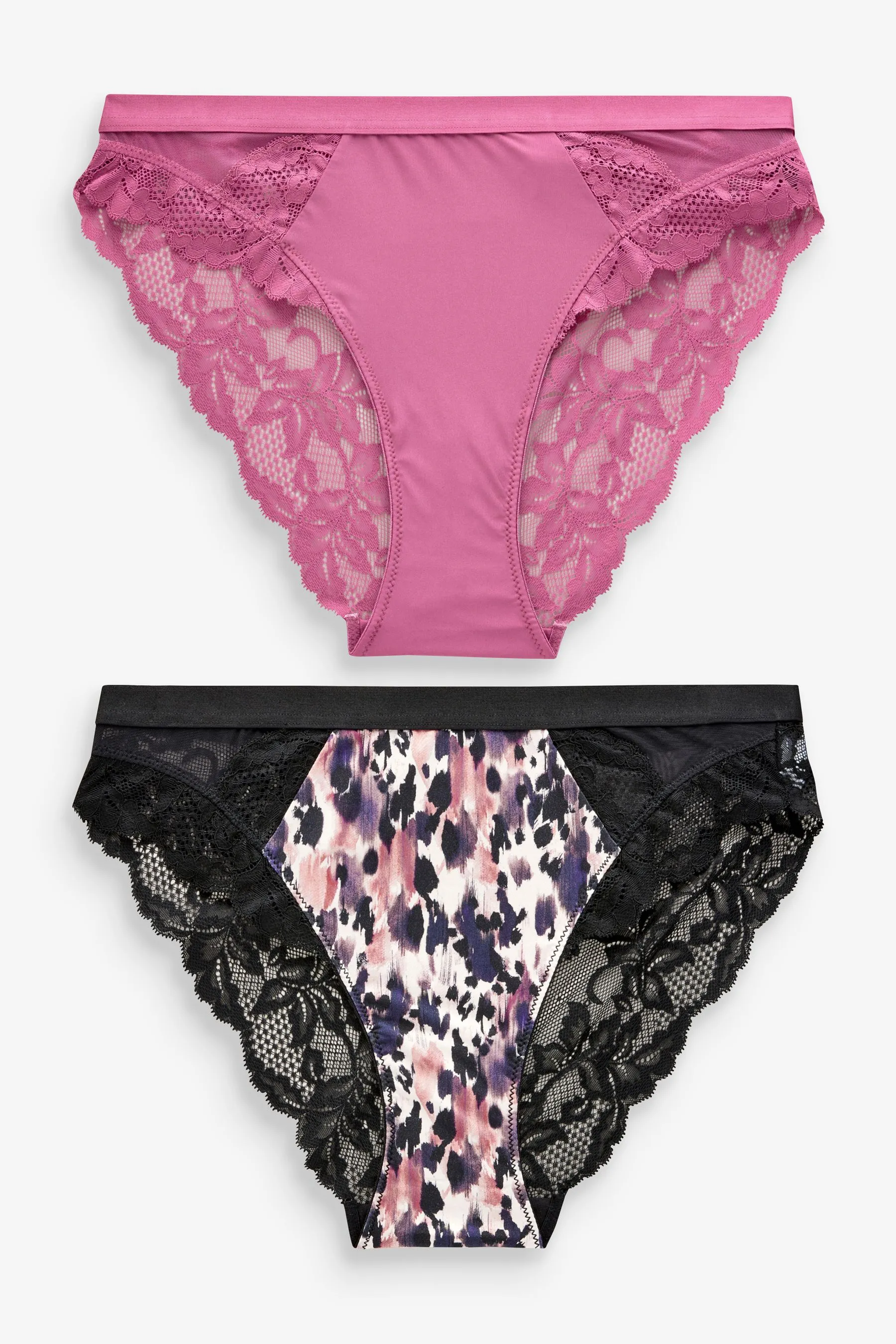 Lace Trim High Leg Knickers 2 Pack    
