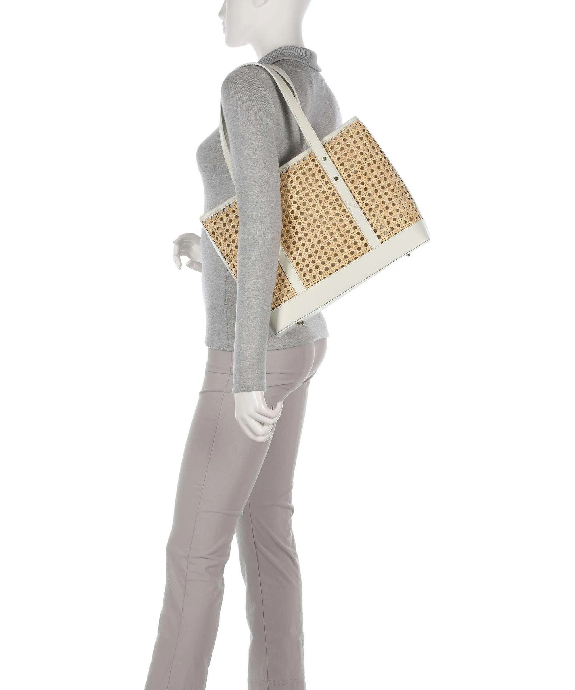  Lancaster Actual Cannage Rotin Borsa shopper rattan, pelle bovina beige  