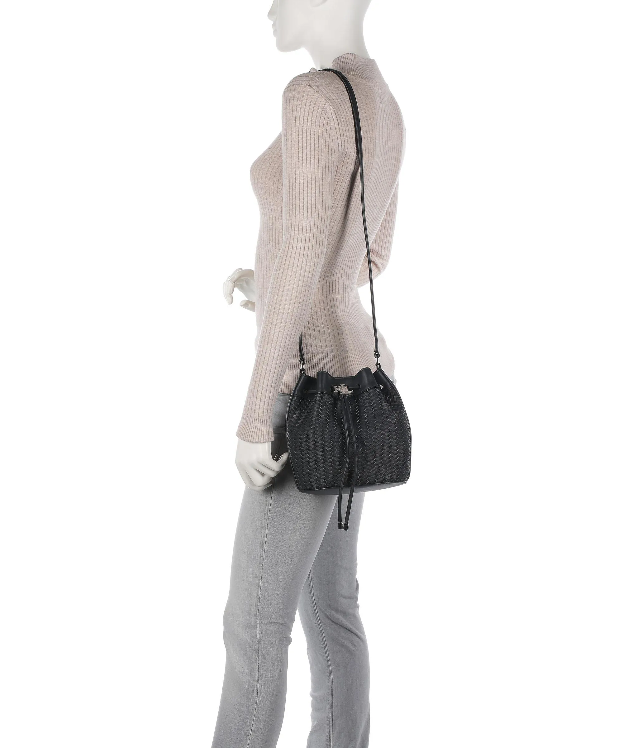  Lauren Ralph Lauren Andie 19 Borsa a secchiello pelle a grana fine nero  