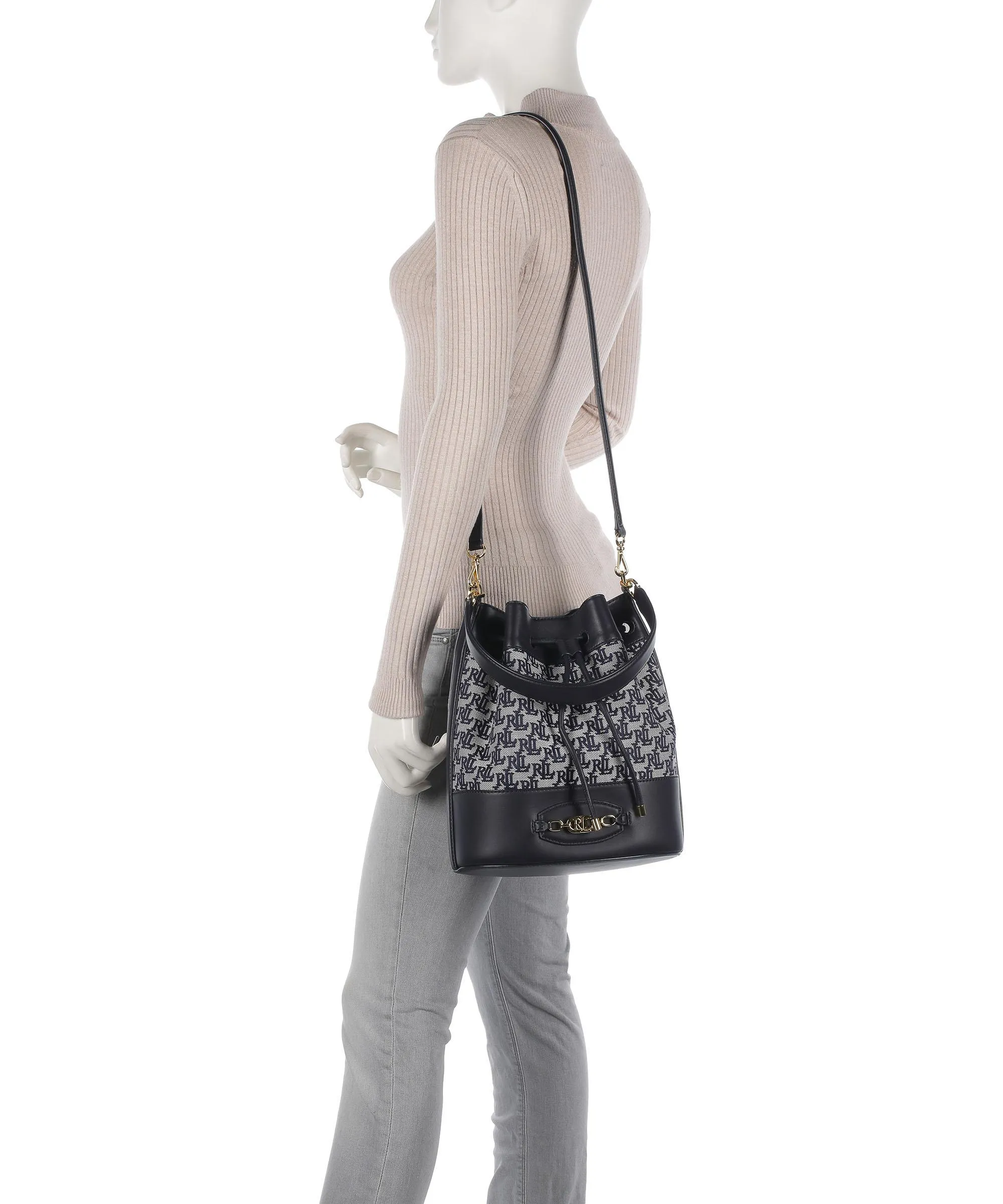  Lauren Ralph Lauren Andie 25 Borsa a secchiello cotone, pelle di vacchetta finemente grana navy  
