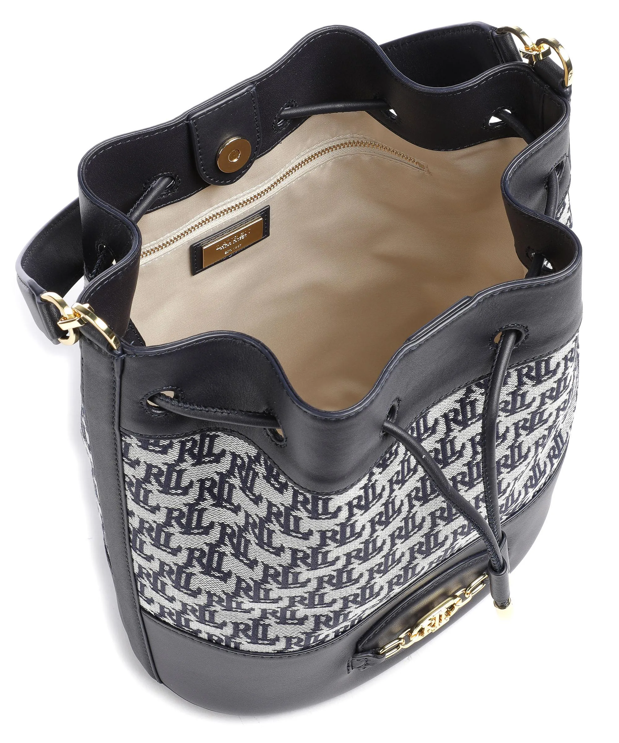  Lauren Ralph Lauren Andie 25 Borsa a secchiello cotone, pelle di vacchetta finemente grana navy  