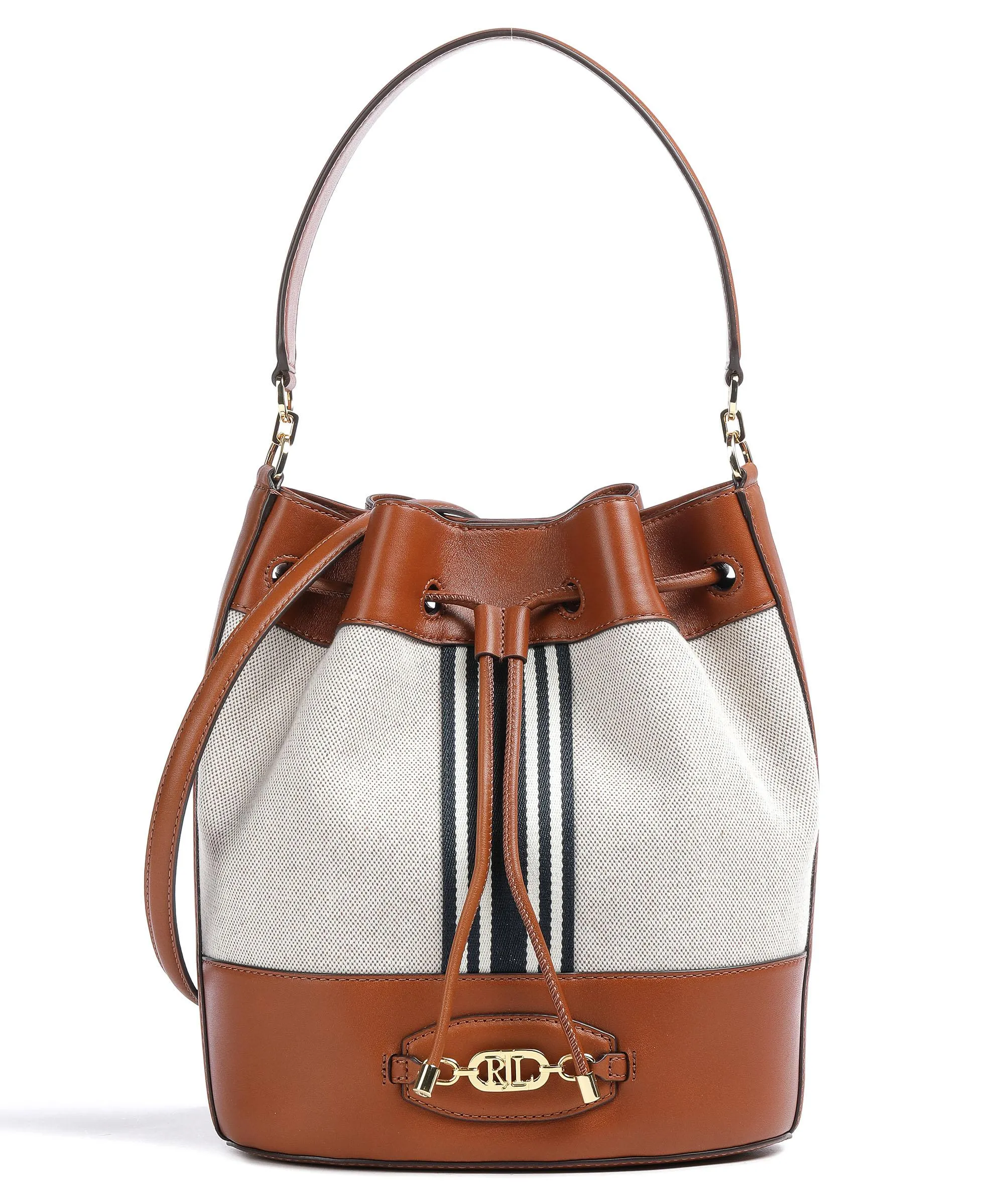 Lauren Ralph Lauren Andie 25 Borsa a secchiello pelle di vacchetta finemente grana, cotone avorio/marrone  