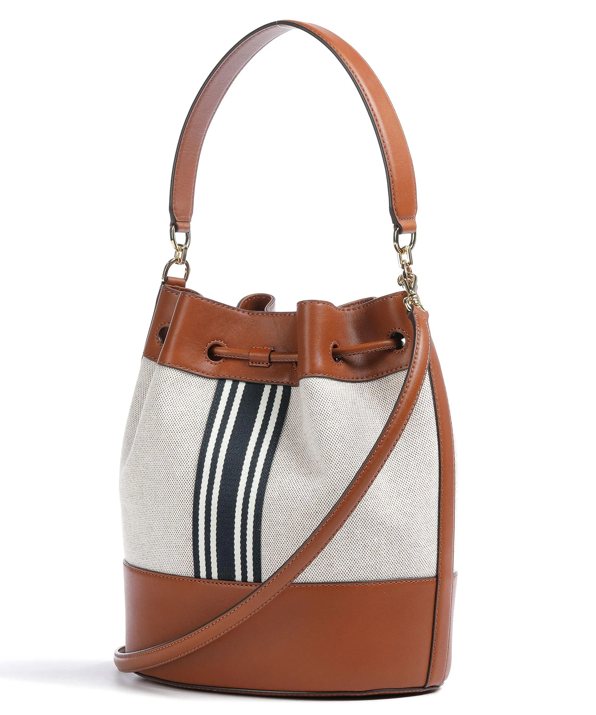  Lauren Ralph Lauren Andie 25 Borsa a secchiello pelle di vacchetta finemente grana, cotone avorio/marrone  