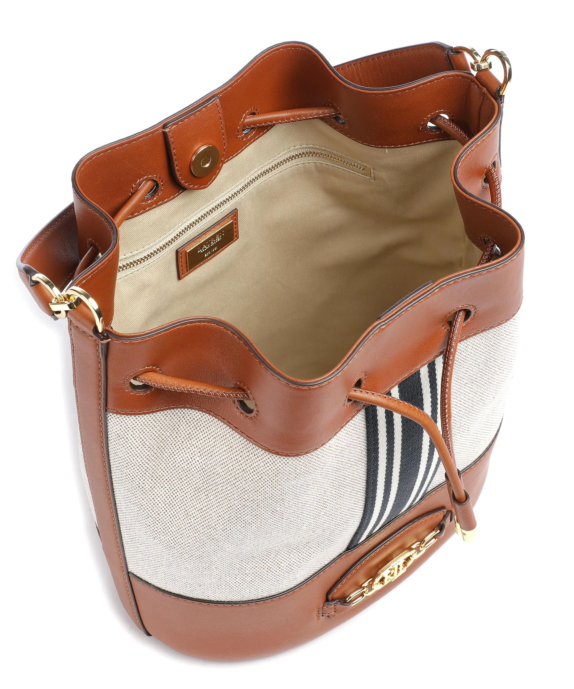  Lauren Ralph Lauren Andie 25 Borsa a secchiello pelle di vacchetta finemente grana, cotone avorio/marrone  