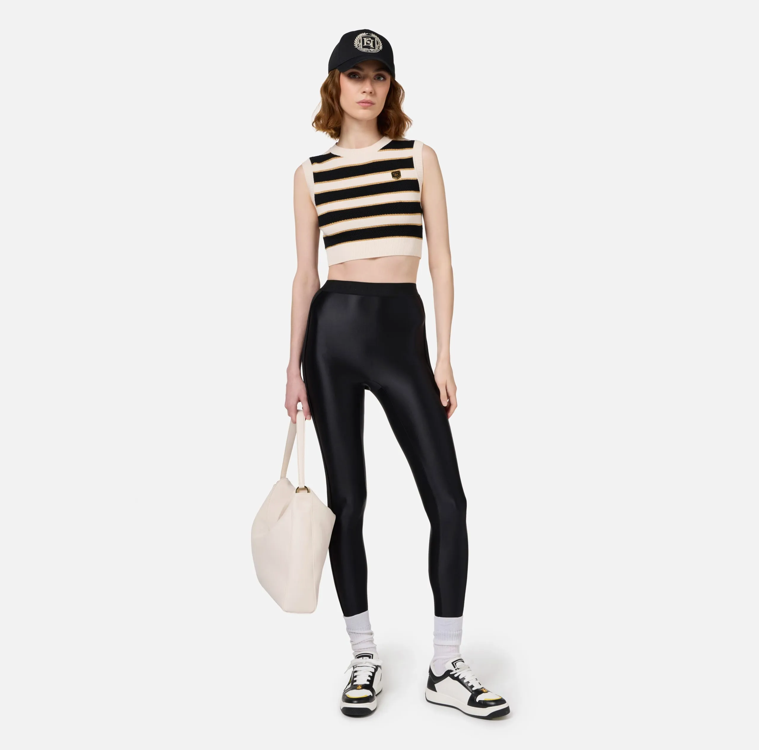 Leggings Lycra Lucida Elastico Logato Nero Elisabetta Franchi