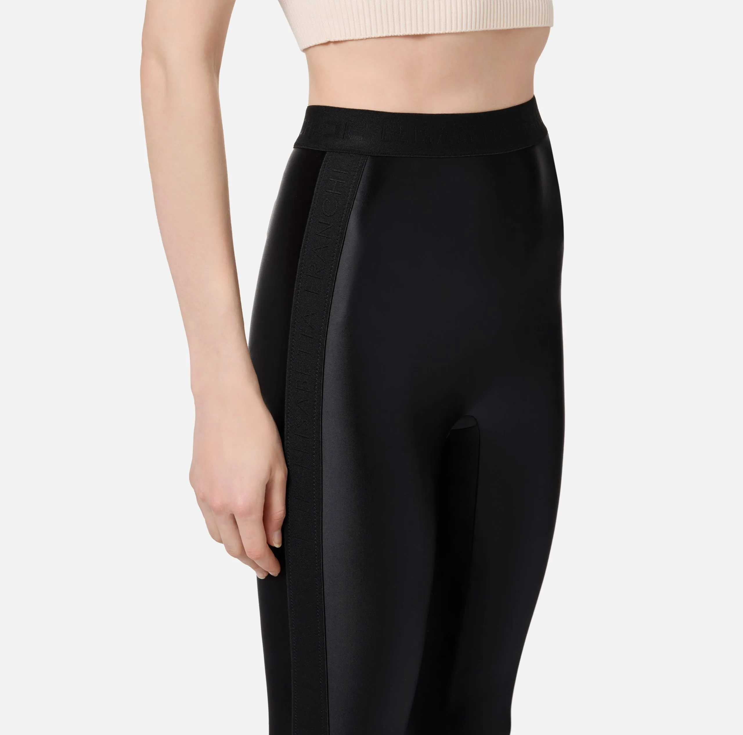 Leggings Lycra Lucida Elastico Logato Nero Elisabetta Franchi