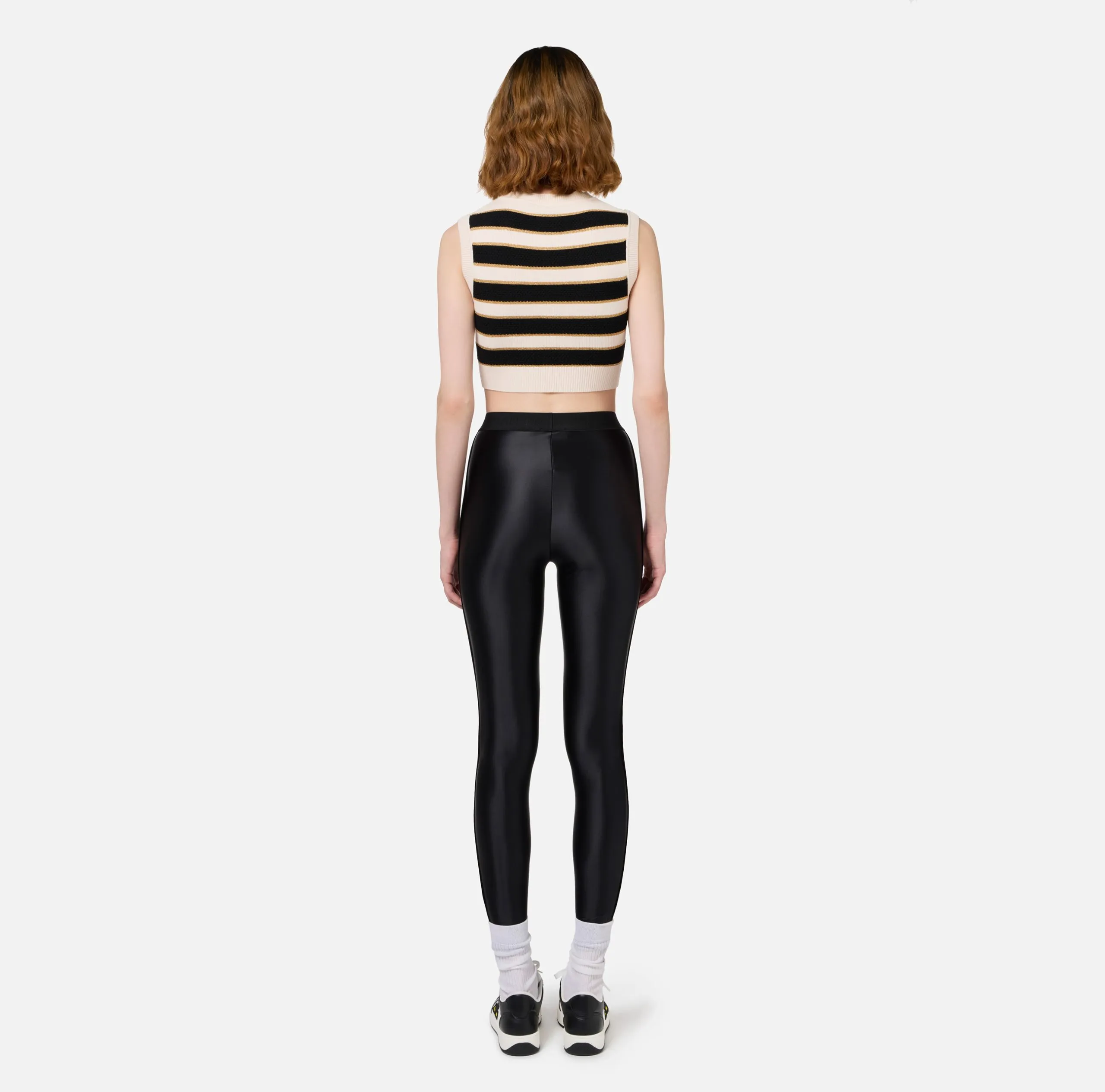 Leggings Lycra Lucida Elastico Logato Nero Elisabetta Franchi