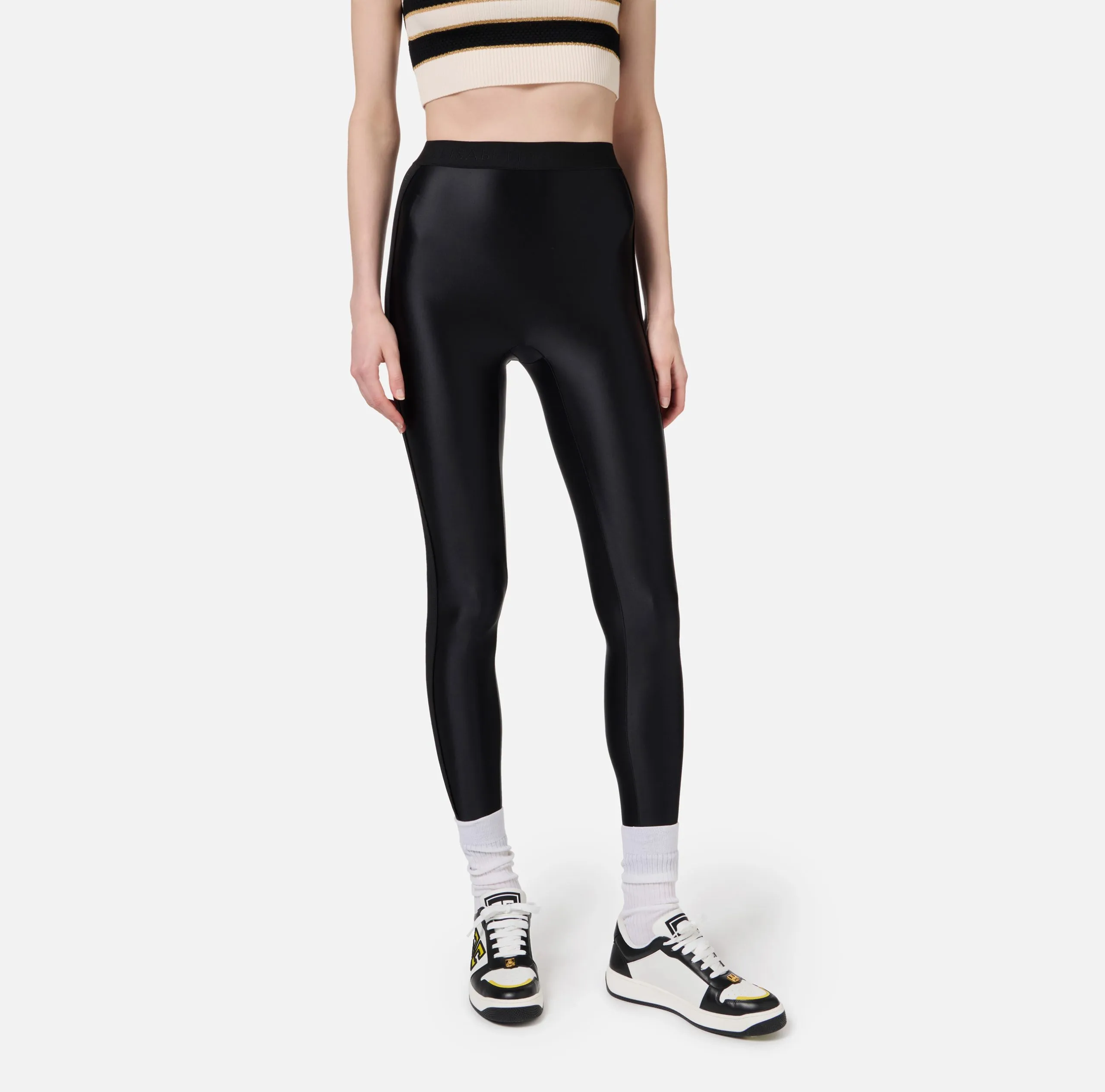 Leggings Lycra Lucida Elastico Logato Nero Elisabetta Franchi