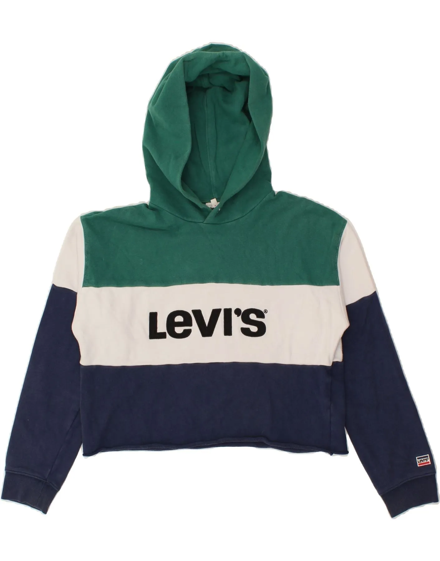 LEVI'S Womens Crop Graphic Hoodie Jumper UK 6 XS Multicoloured Colourblock