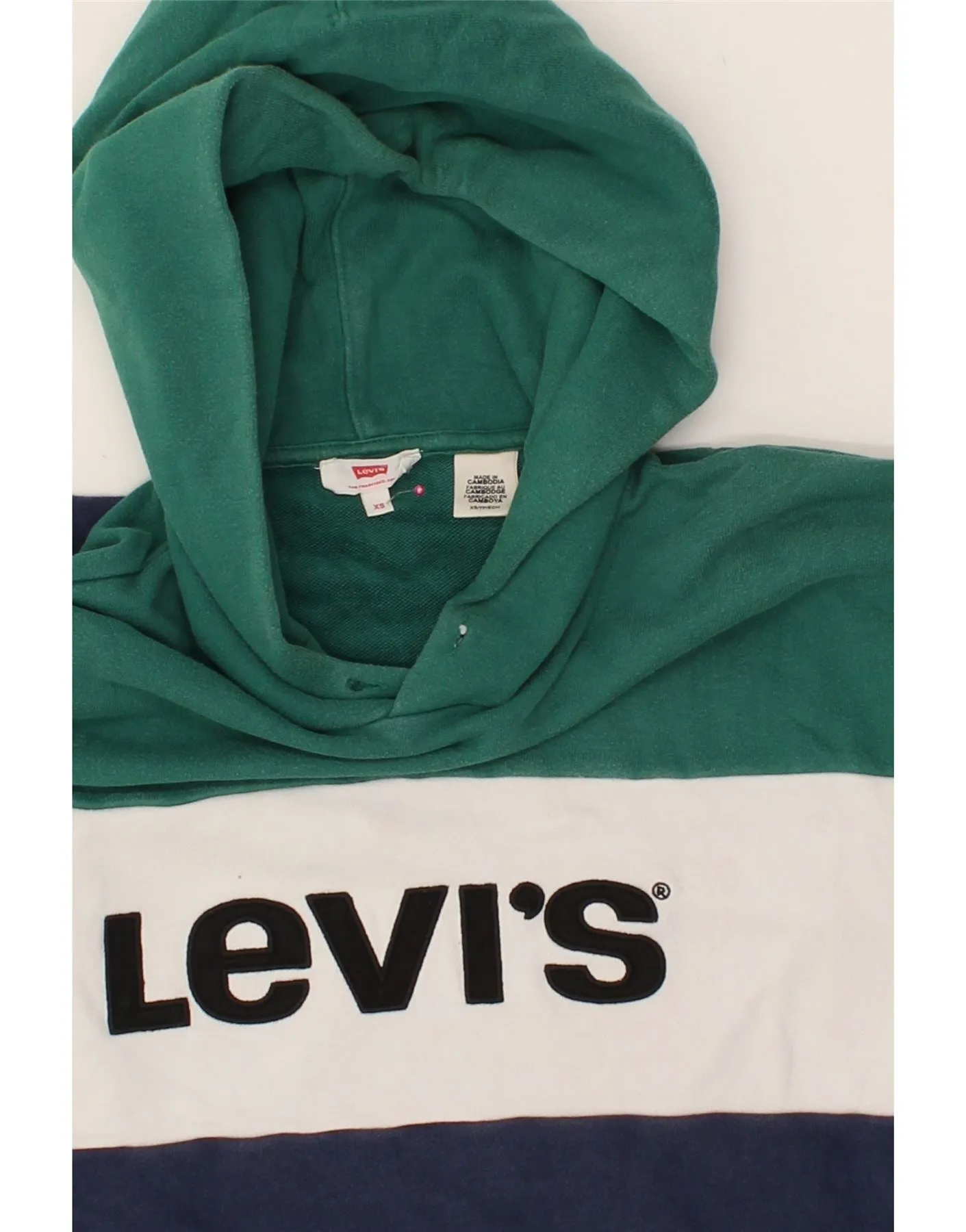 LEVI'S Womens Crop Graphic Hoodie Jumper UK 6 XS Multicoloured Colourblock