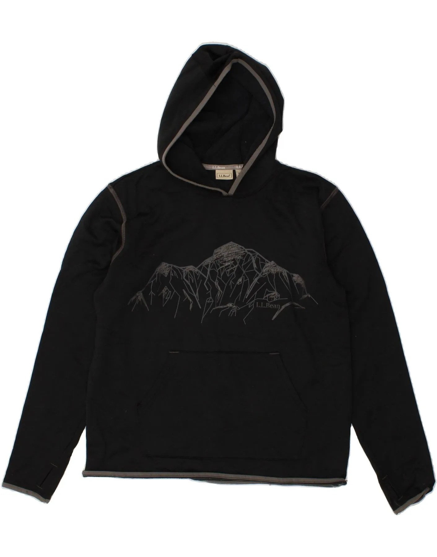 L.L.BEAN Boys Graphic Hoodie Jumper 15-16 Years XL Black Polyester