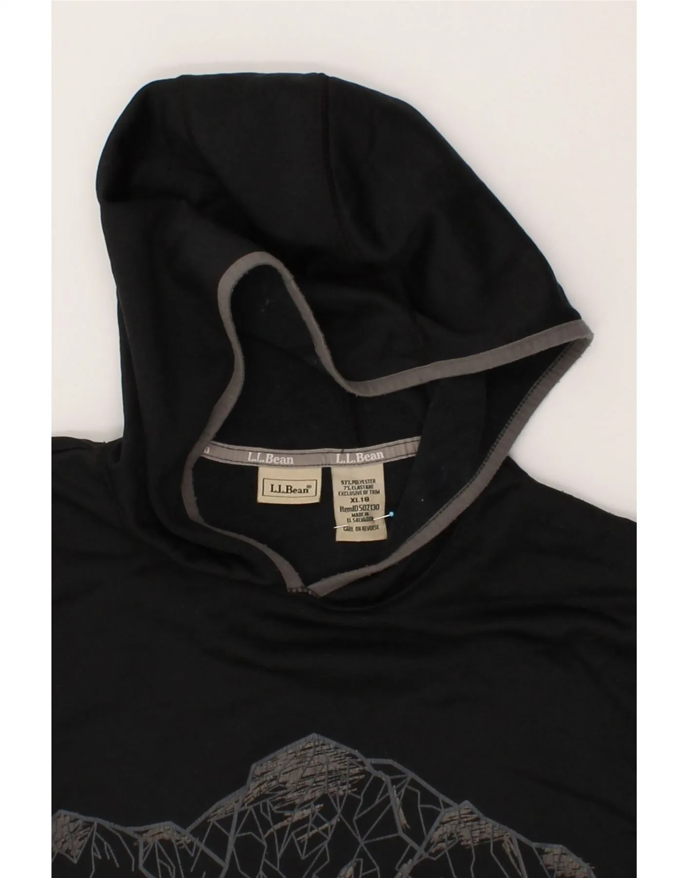 L.L.BEAN Boys Graphic Hoodie Jumper 15-16 Years XL Black Polyester