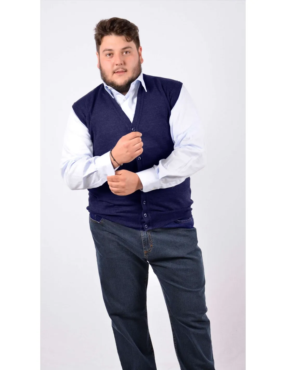 Maglia cardigan gilet sm p lana blu taglie forti