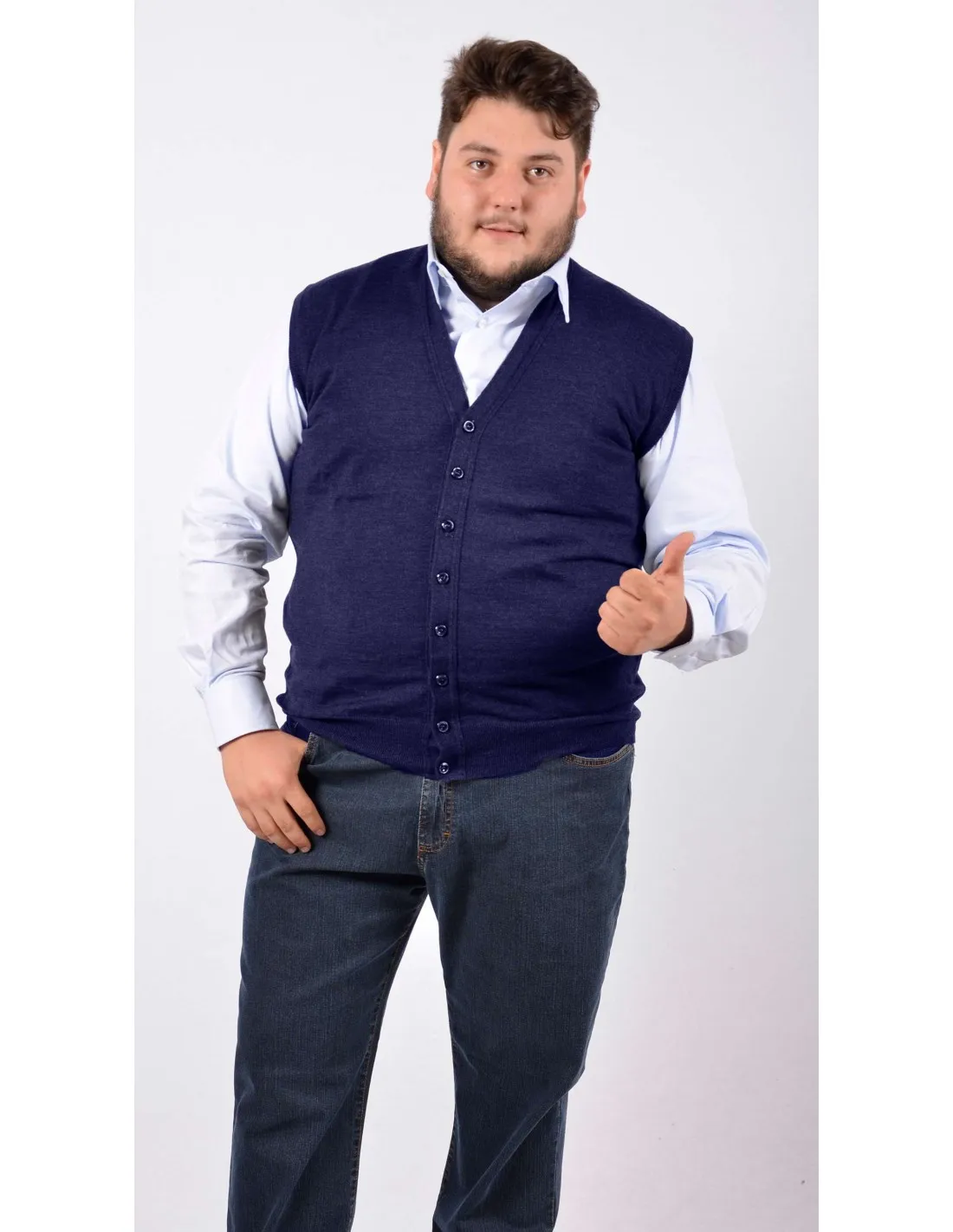 Maglia cardigan gilet sm p lana blu taglie forti
