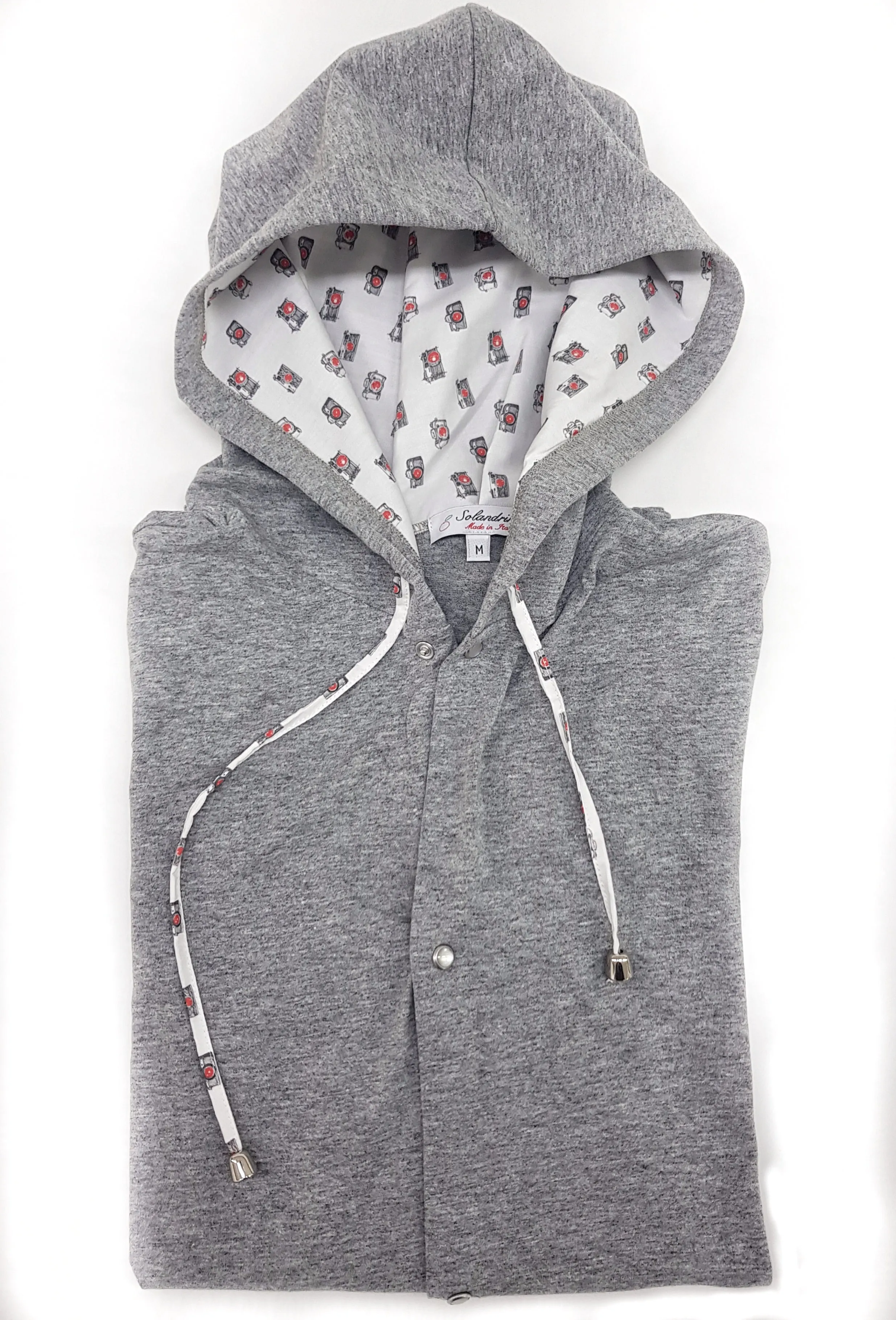 Maglia cardigan jersey grigio melange con Cappuccio Design reporter made in Italy Fantasia  100% cotone - jersey hoodie