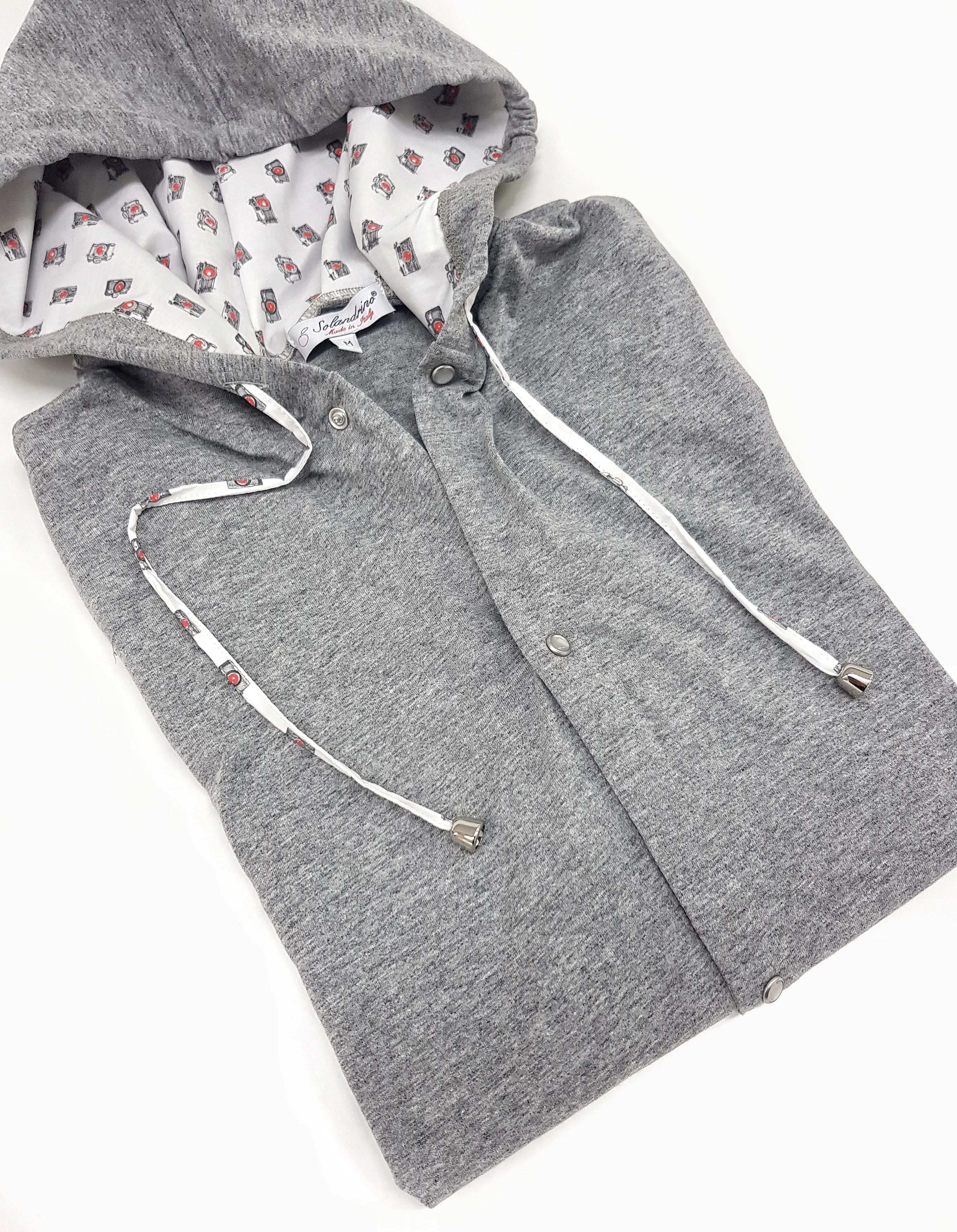 Maglia cardigan jersey grigio melange con Cappuccio Design reporter made in Italy Fantasia  100% cotone - jersey hoodie