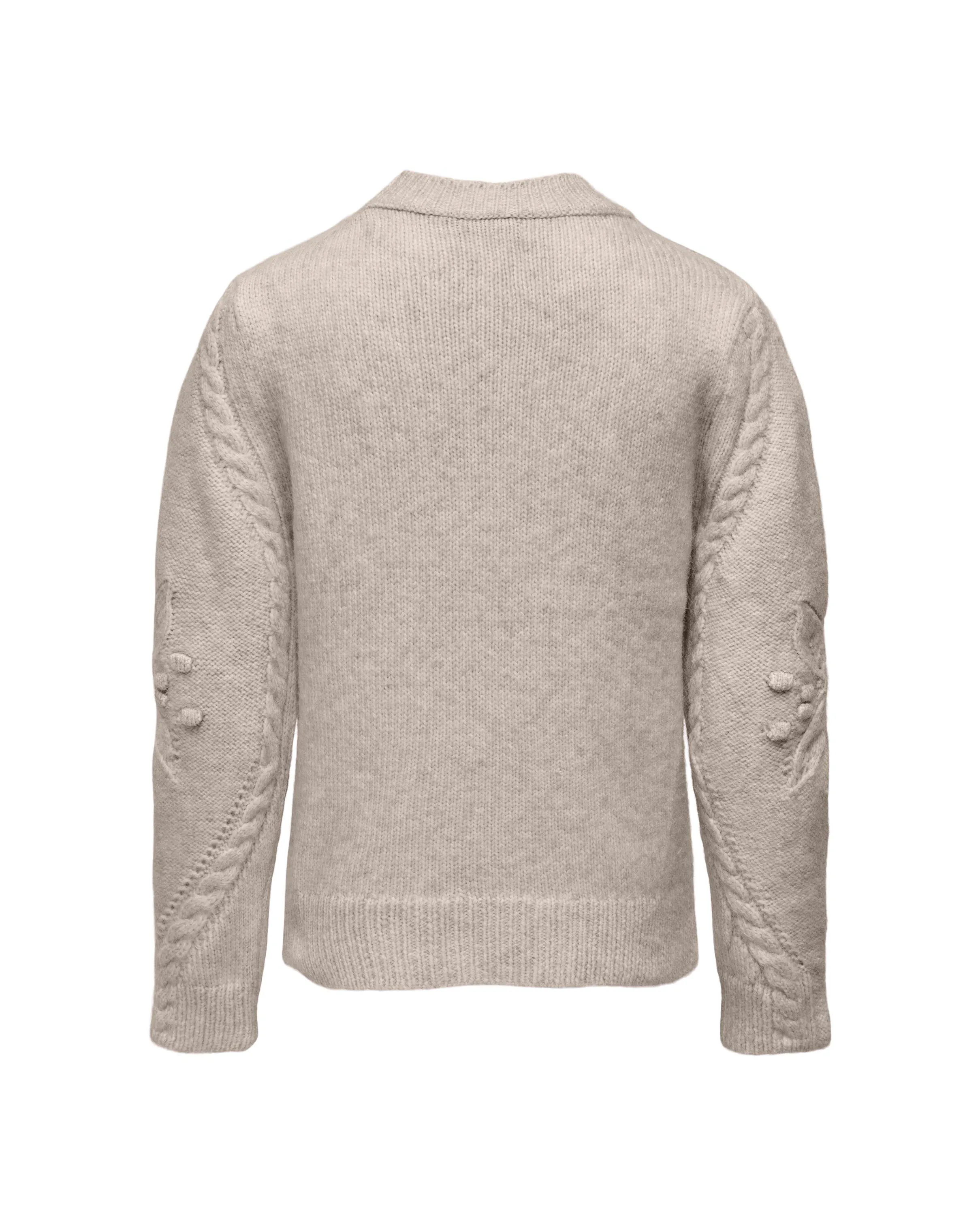 Maglia lupetto beige melange con motivo punzonato e a trecce davanti e sulle maniche 10-14 anni