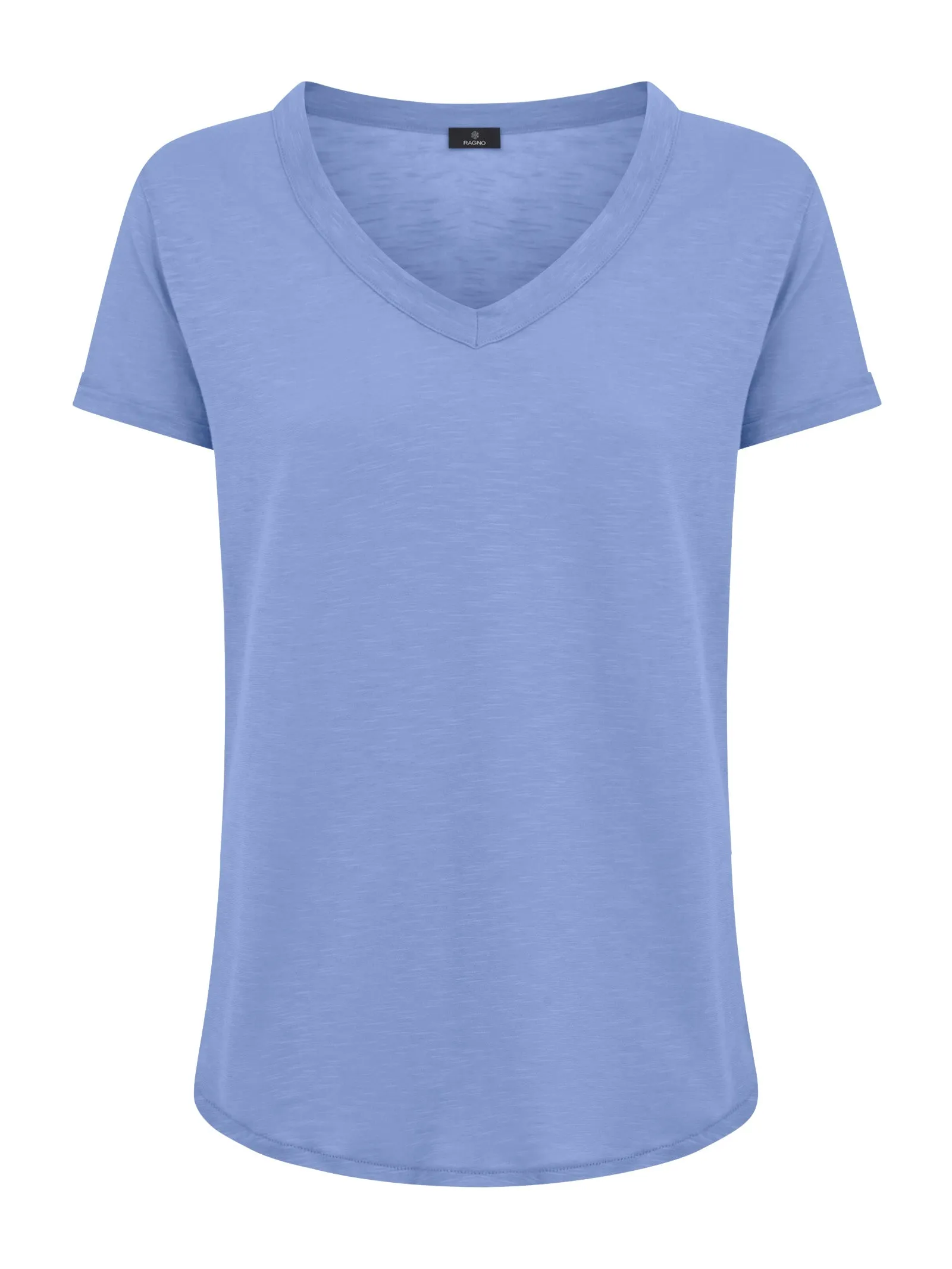 Maglietta con Scollo a V in slub jersey di cotone - Hydrangea