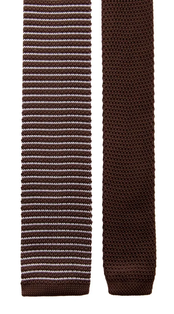 Man Brown Tricot Knitted Silk Tie Light Blue Stripes Tri418