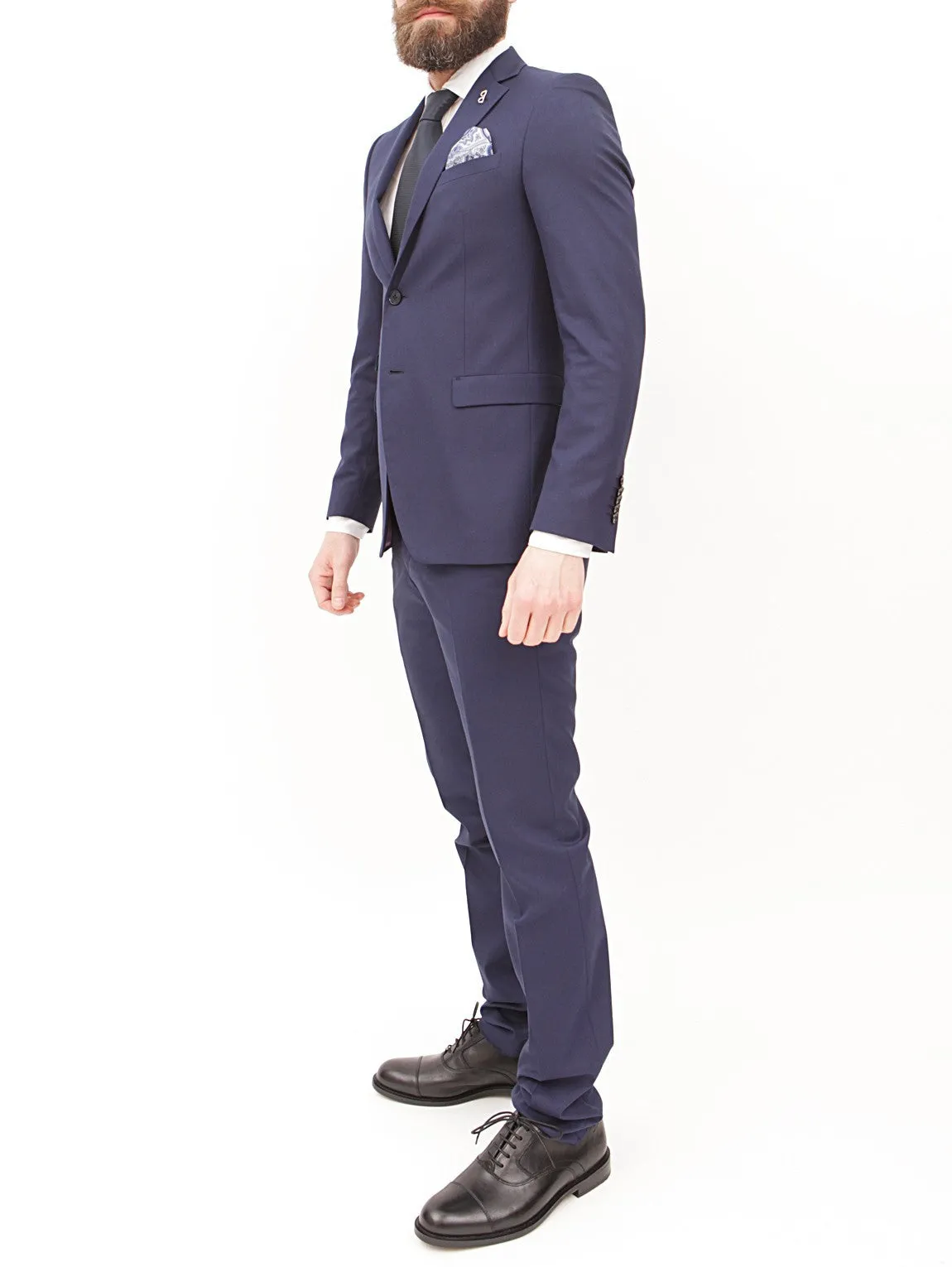 MANUEL RITZ - Abito slim in viscosa techno stretch NAVY