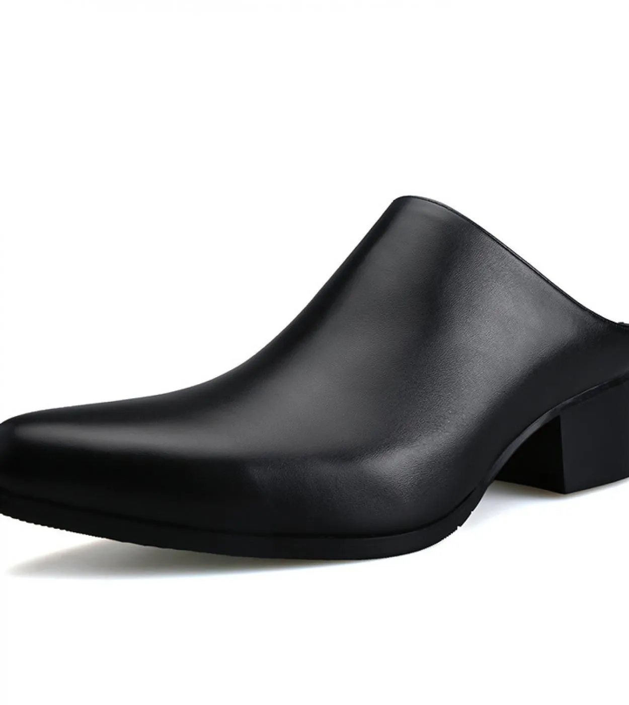 Mezze pantofole da uomo Scarpe con tacco alto da 5 cm Nero Blu Bianco Sandali da ufficio estivi Punta a punta in vera pelle 2023