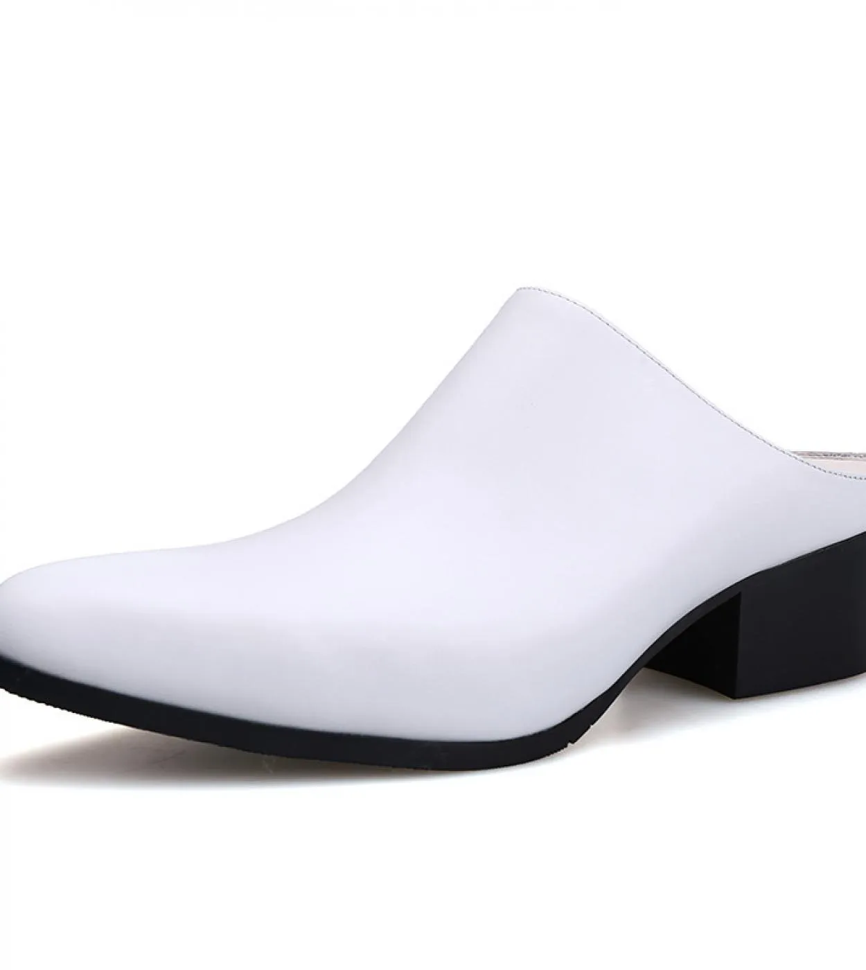 Mezze pantofole da uomo Scarpe con tacco alto da 5 cm Nero Blu Bianco Sandali da ufficio estivi Punta a punta in vera pelle 2023