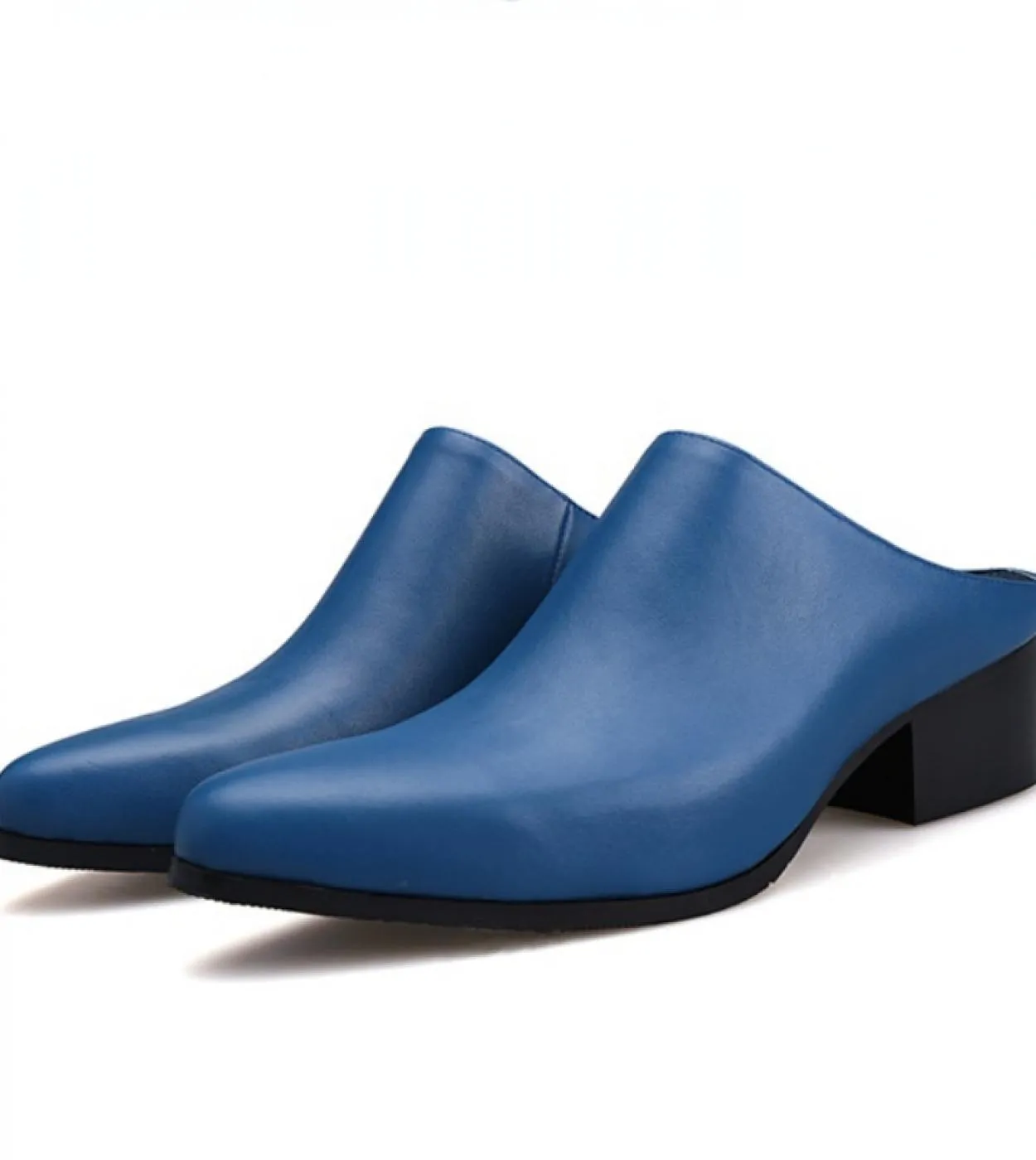 Mezze pantofole da uomo Scarpe con tacco alto da 5 cm Nero Blu Bianco Sandali da ufficio estivi Punta a punta in vera pelle 2023