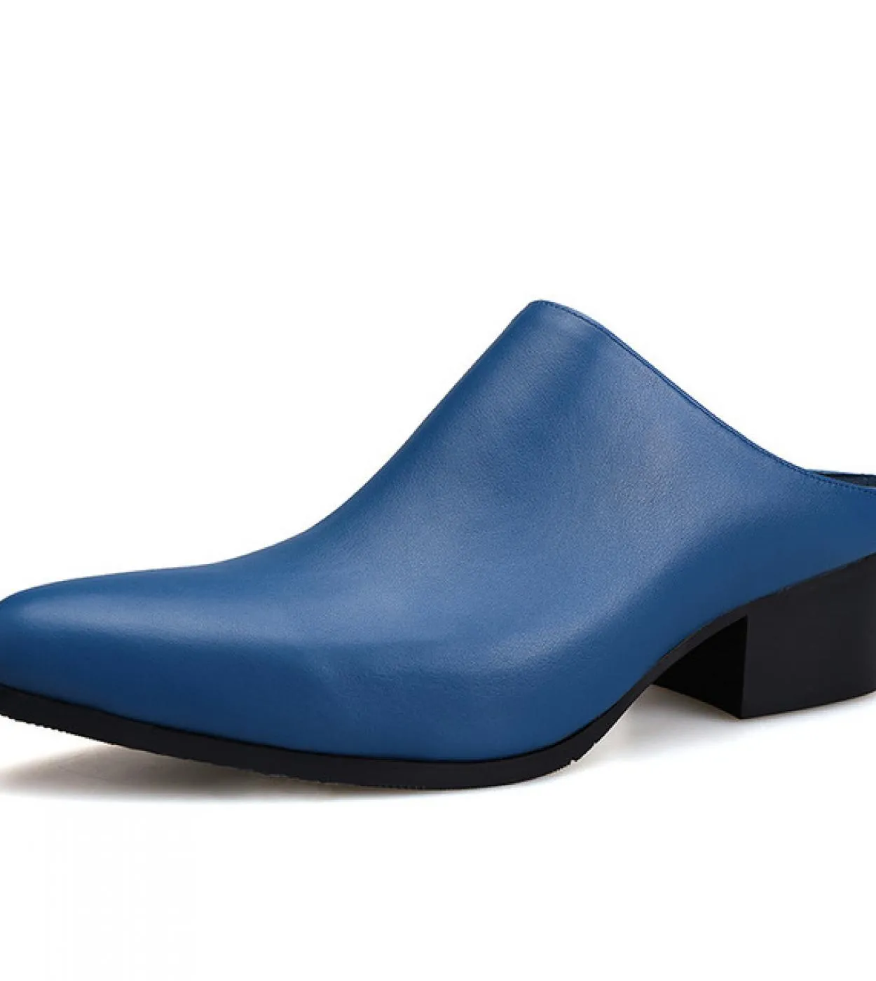 Mezze pantofole da uomo Scarpe con tacco alto da 5 cm Nero Blu Bianco Sandali da ufficio estivi Punta a punta in vera pelle 2023