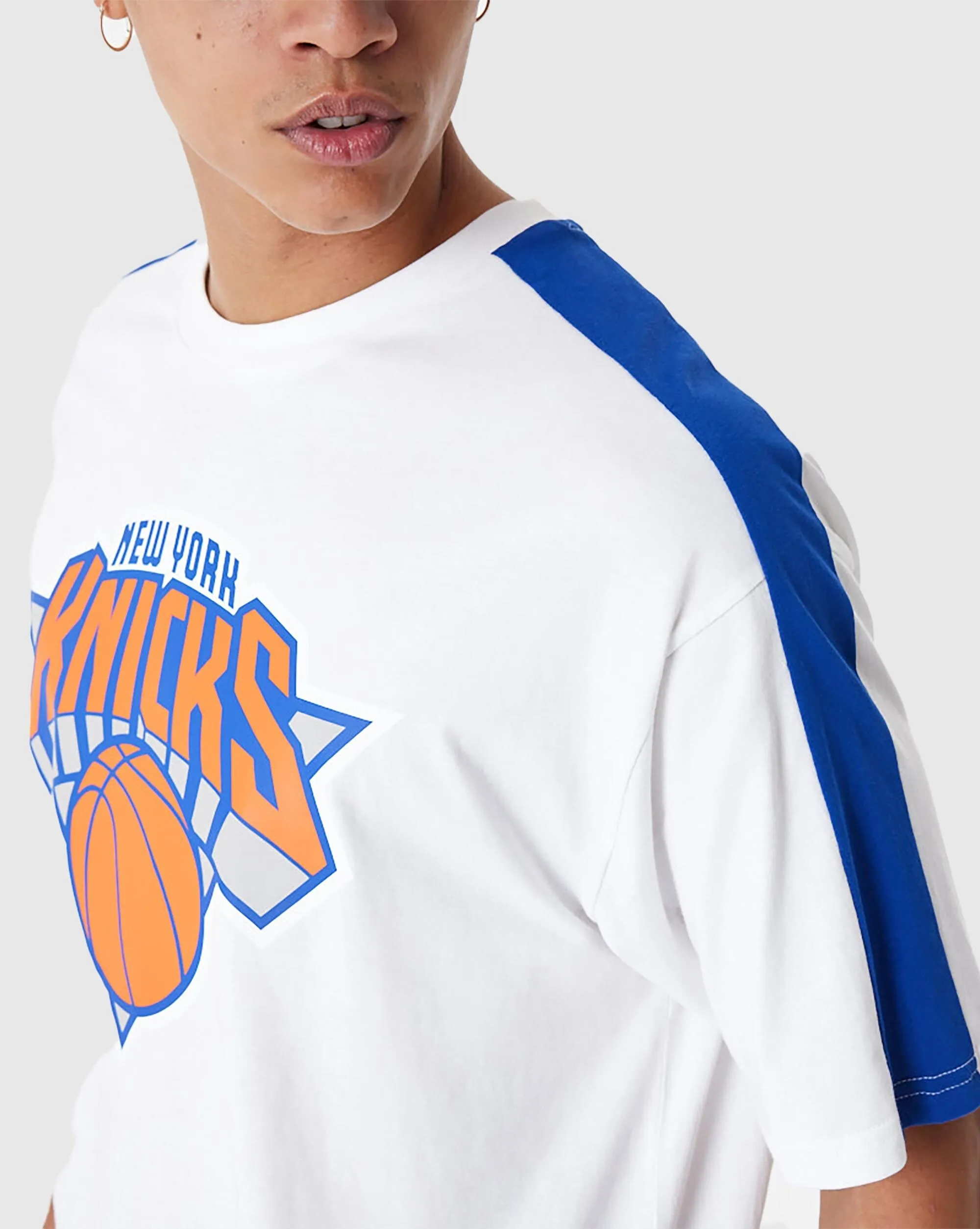 New Era NBA T-Shirt Oversize Colour Block New York Knicks Bianco Uomo