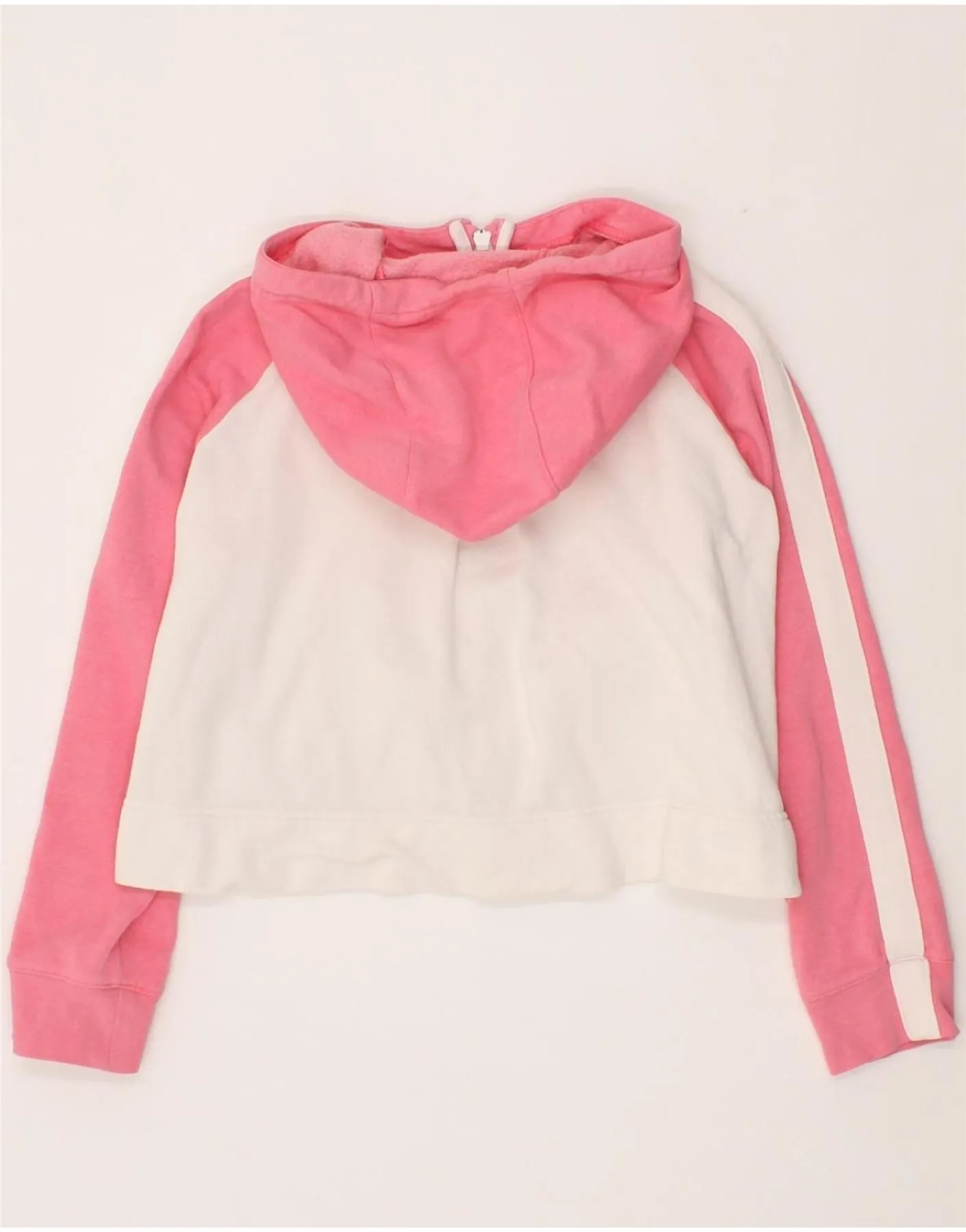 NIKE Girls Crop Zip Hoodie Sweater 10-11 Years Medium White Colourblock