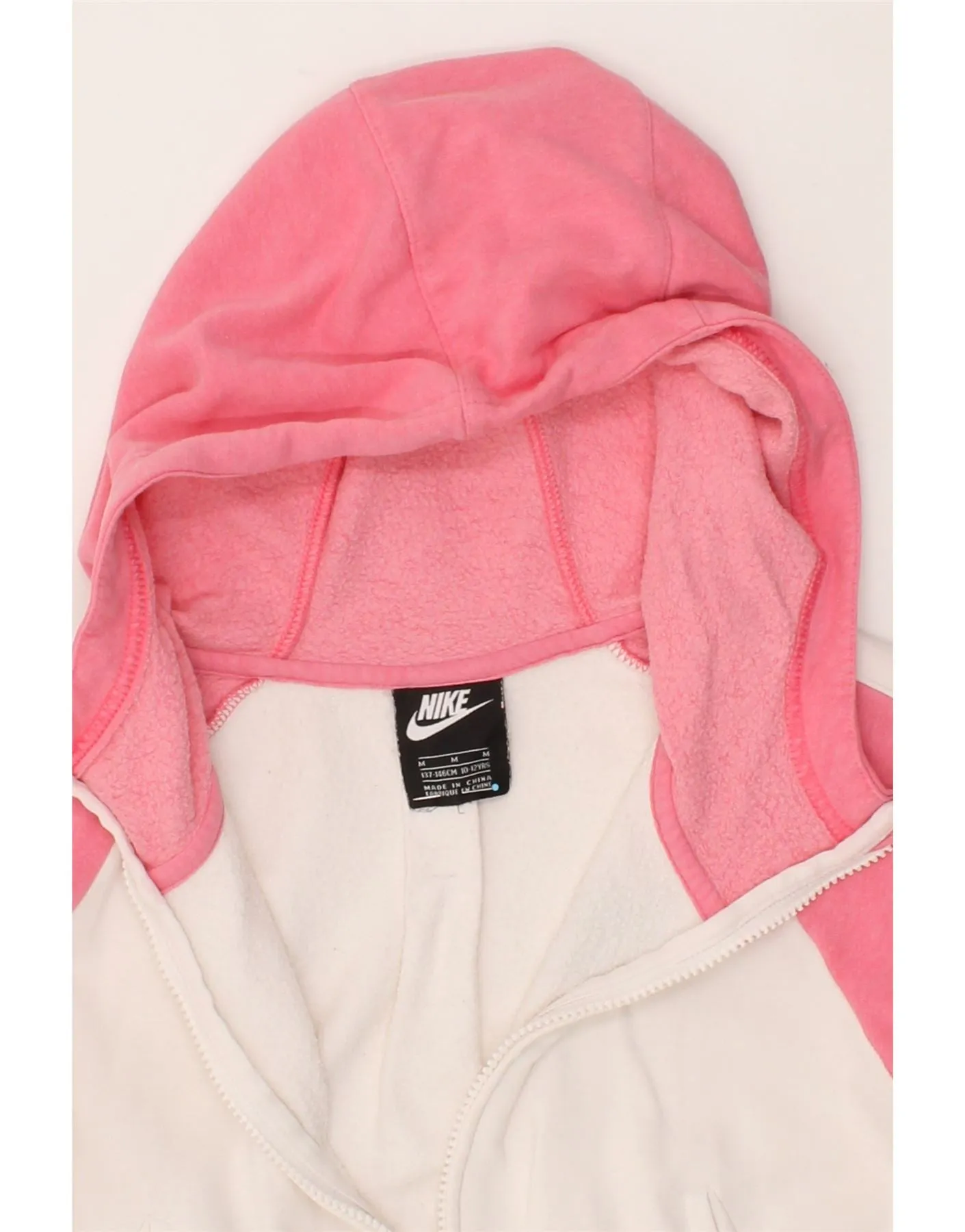 NIKE Girls Crop Zip Hoodie Sweater 10-11 Years Medium White Colourblock