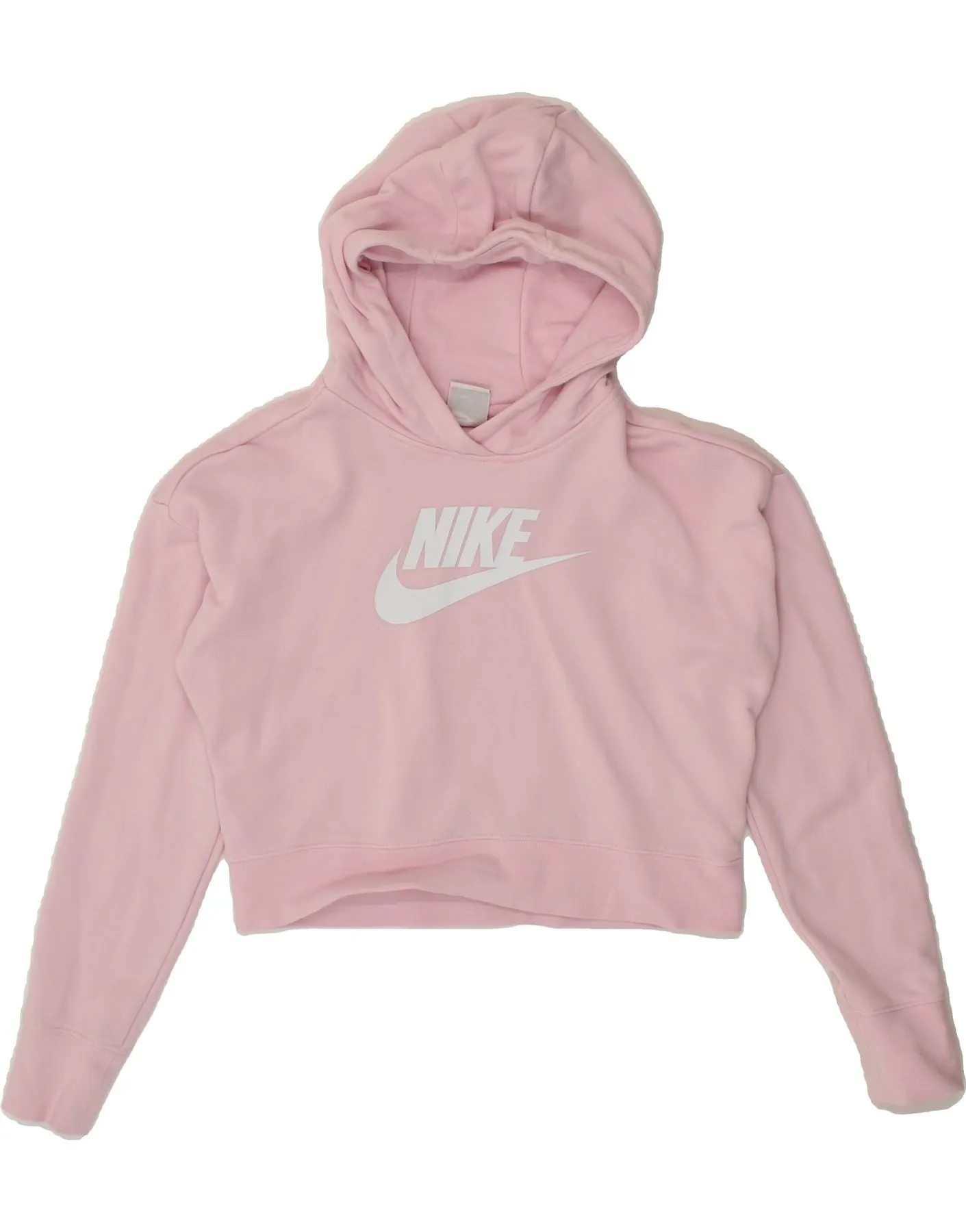NIKE Girls Graphic Crop Hoodie Jumper 13-14 Years XL Pink Cotton