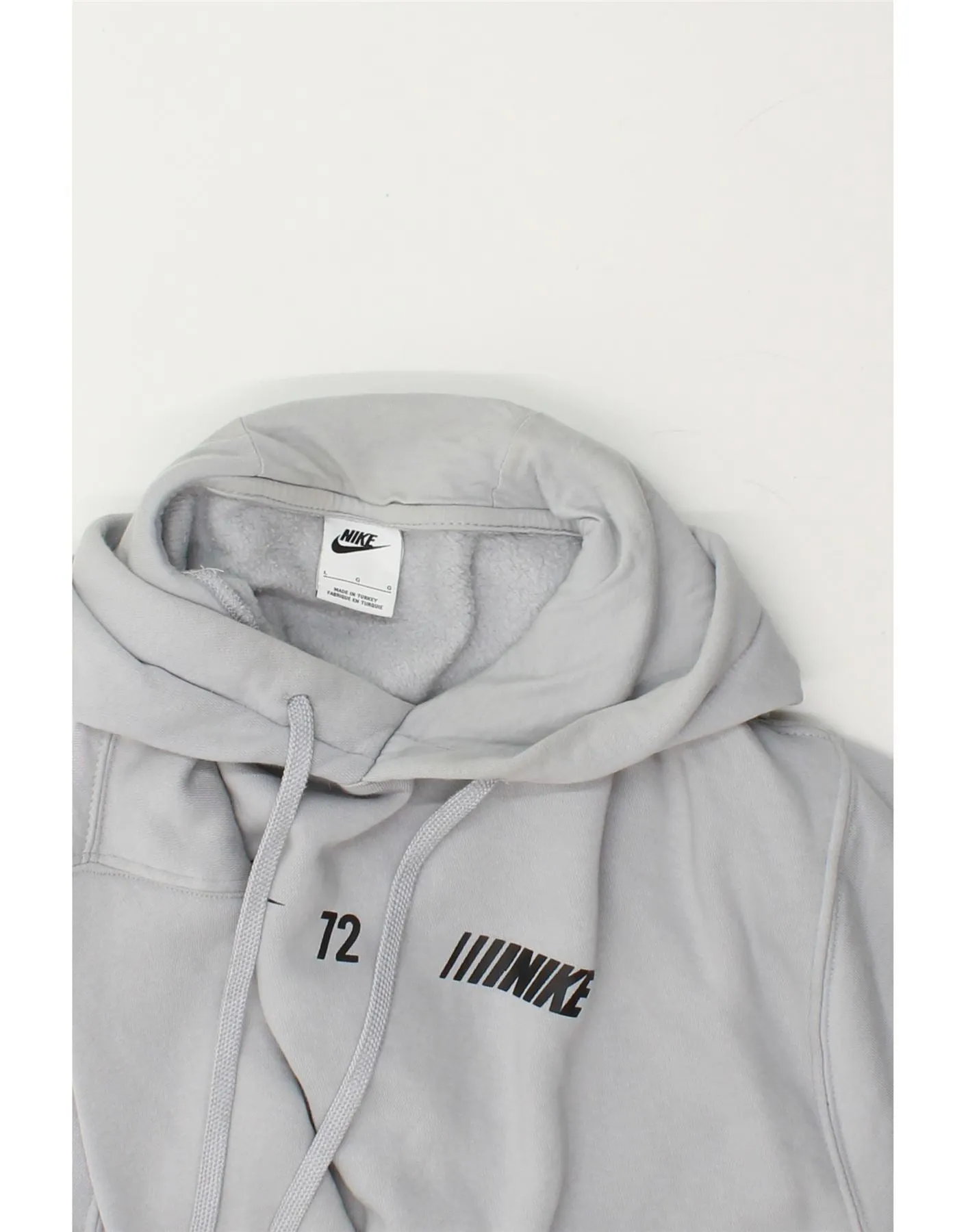NIKE Mens Graphic Hoodie Jumper Large Grey Cotton