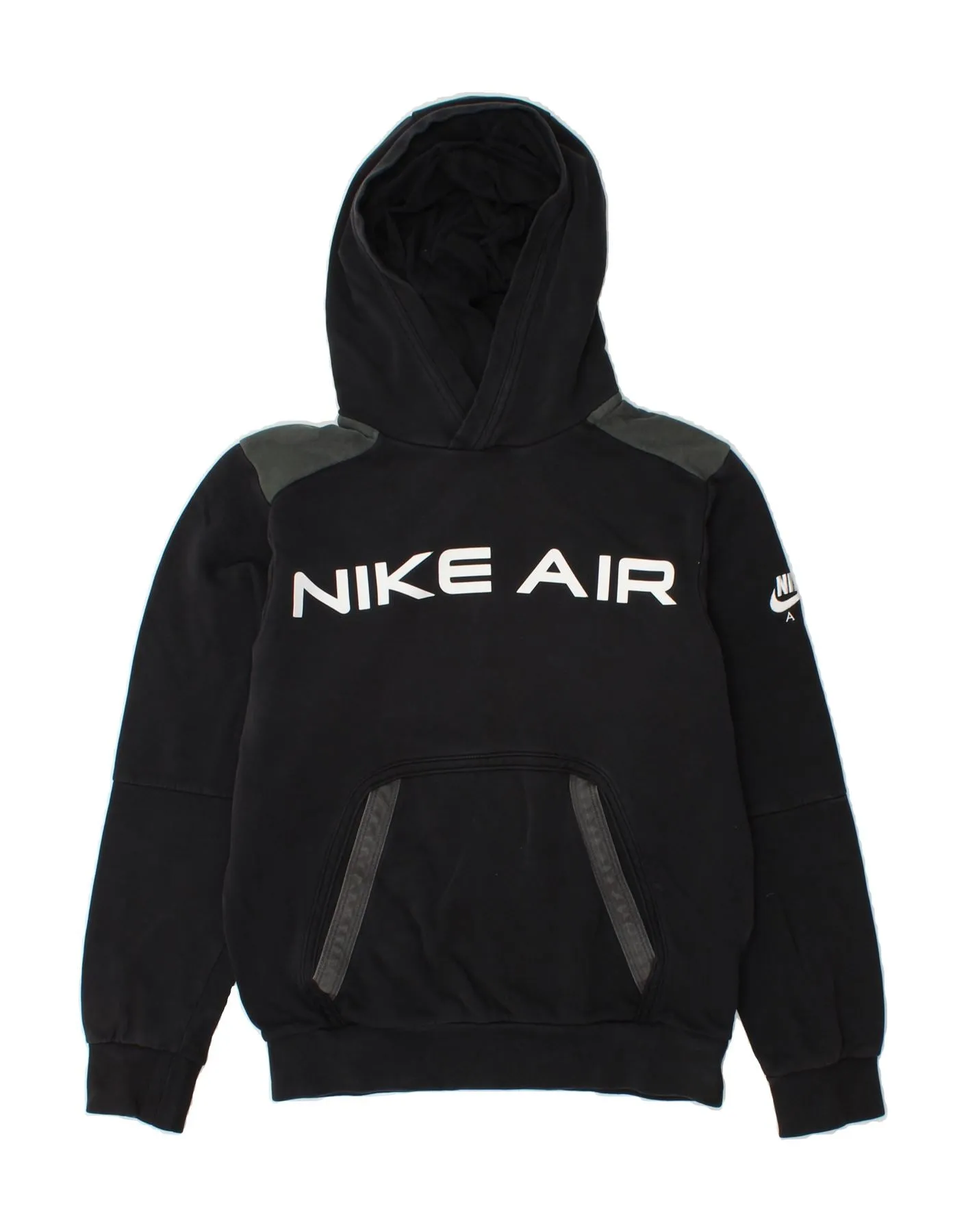 NIKE Mens Graphic Hoodie Jumper XS Black Colourblock Cotton