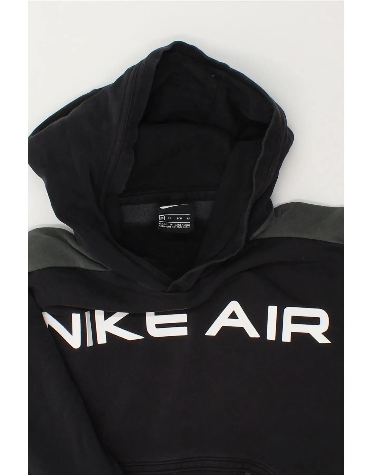 NIKE Mens Graphic Hoodie Jumper XS Black Colourblock Cotton