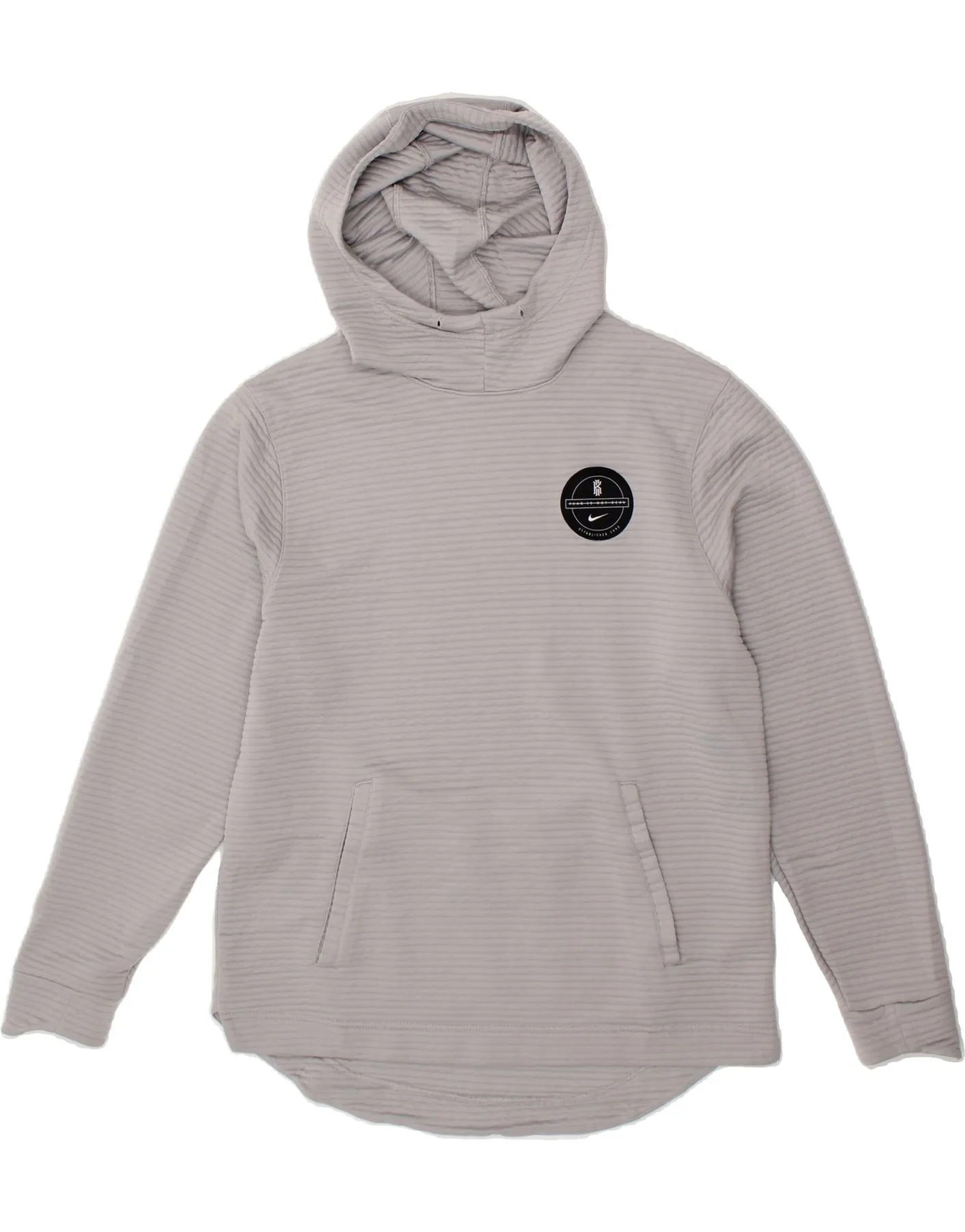 NIKE Mens Hoodie Jumper Medium Grey Striped Polyester